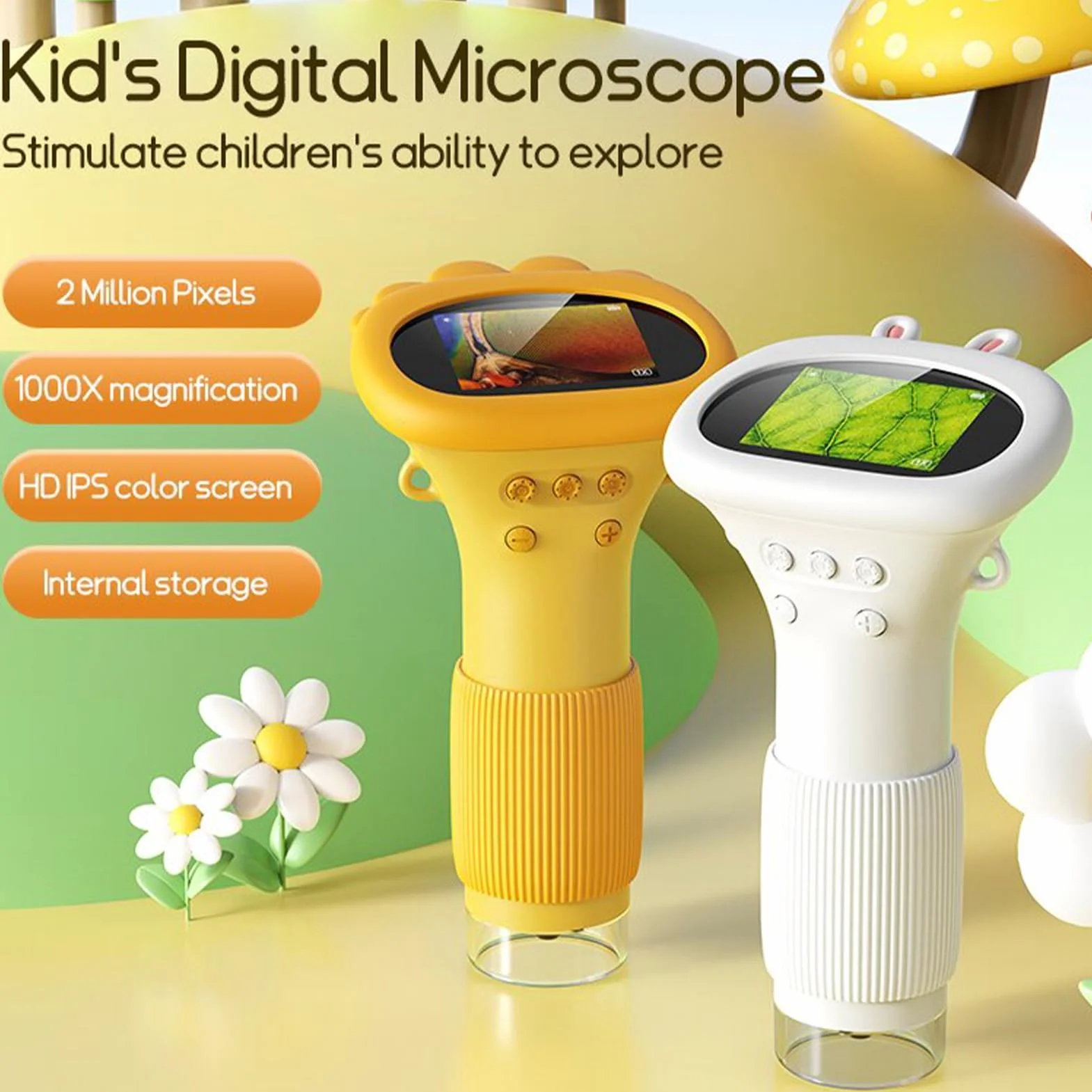 Ulepszony Zoom Zakres Handheld Mikroskop 2MP Real Time Imaging Portable Mikroskop dla Ciekawych Umysłów Afflack (WHITE)