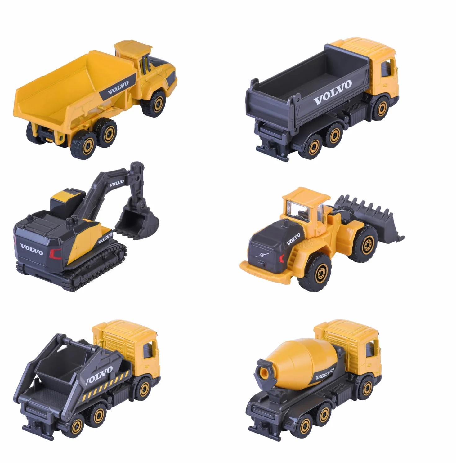 Majorette Volvo Construction 3-częściowy zestaw metalowych pojazdów budowlanych z ruchomymi częściami, 7,5 cm, +3 lata, 2 zestawy, CASUAL ADRES, 8503104000