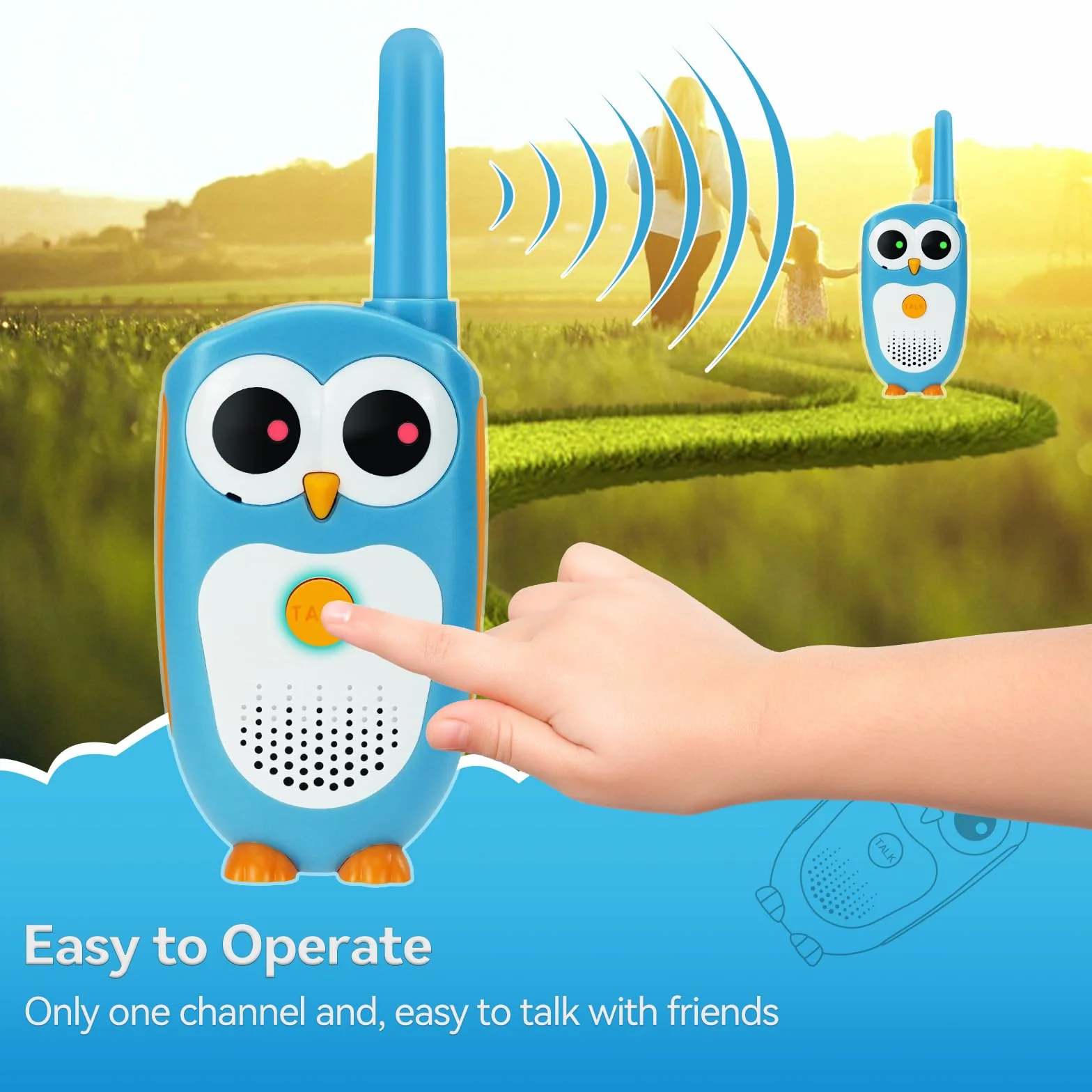 Retevis RT30 Dzieci Walkie Talkie Wygląd Sowa Łatwa obsługa Maluch Dzieci Walkie Talkie Zabawki Prezenty dla dziewczynek Chłopcy Walkie Talkie dla dzieci (błękitne niebo, 1 para)