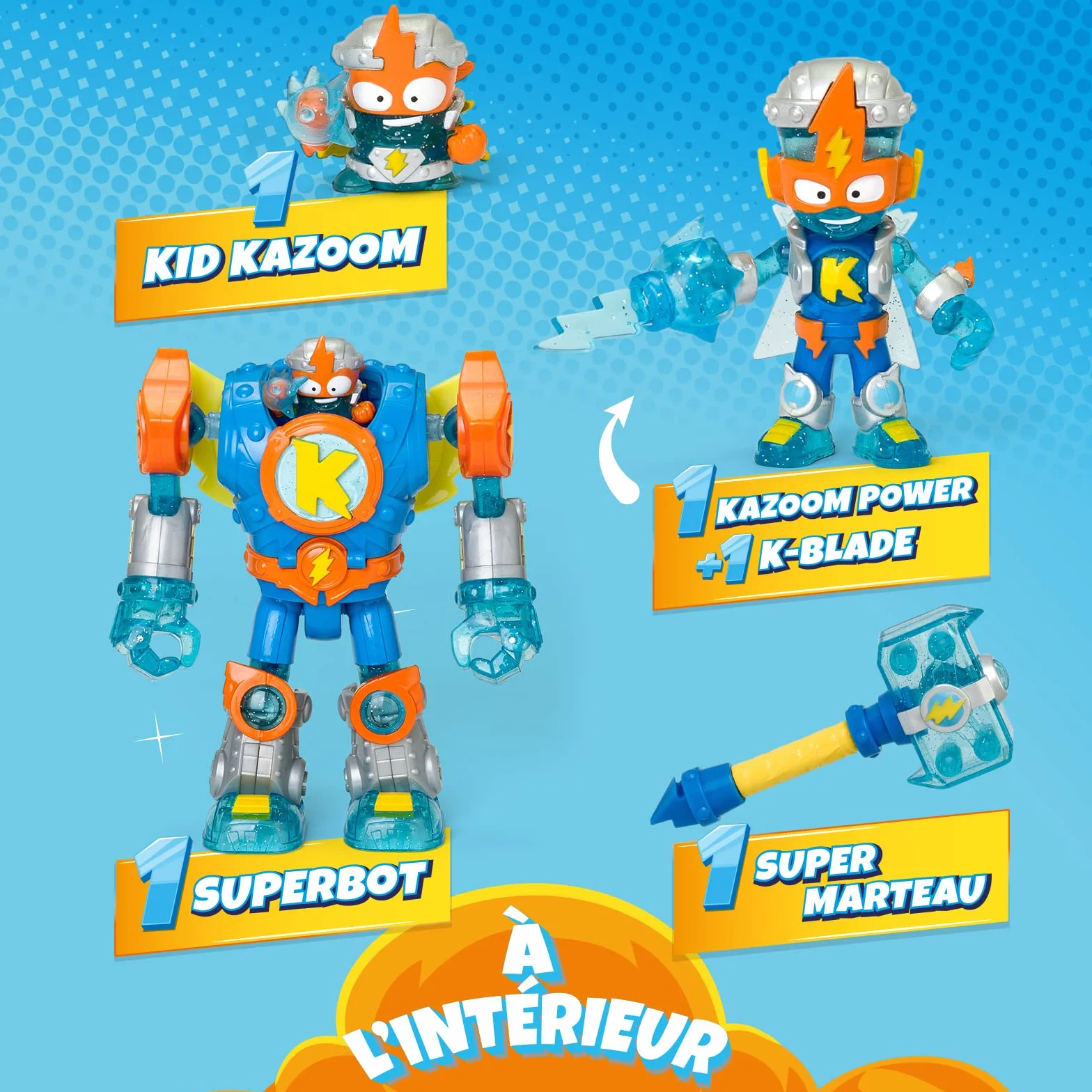 SUPERTHINGS Superbot Kazoom Power – Przegubowy robot z akcesoriami do walki, 1 Kazoom Kid i 1 SuperThing do walki, 1 Kazoom Kid i jeden SuperThing