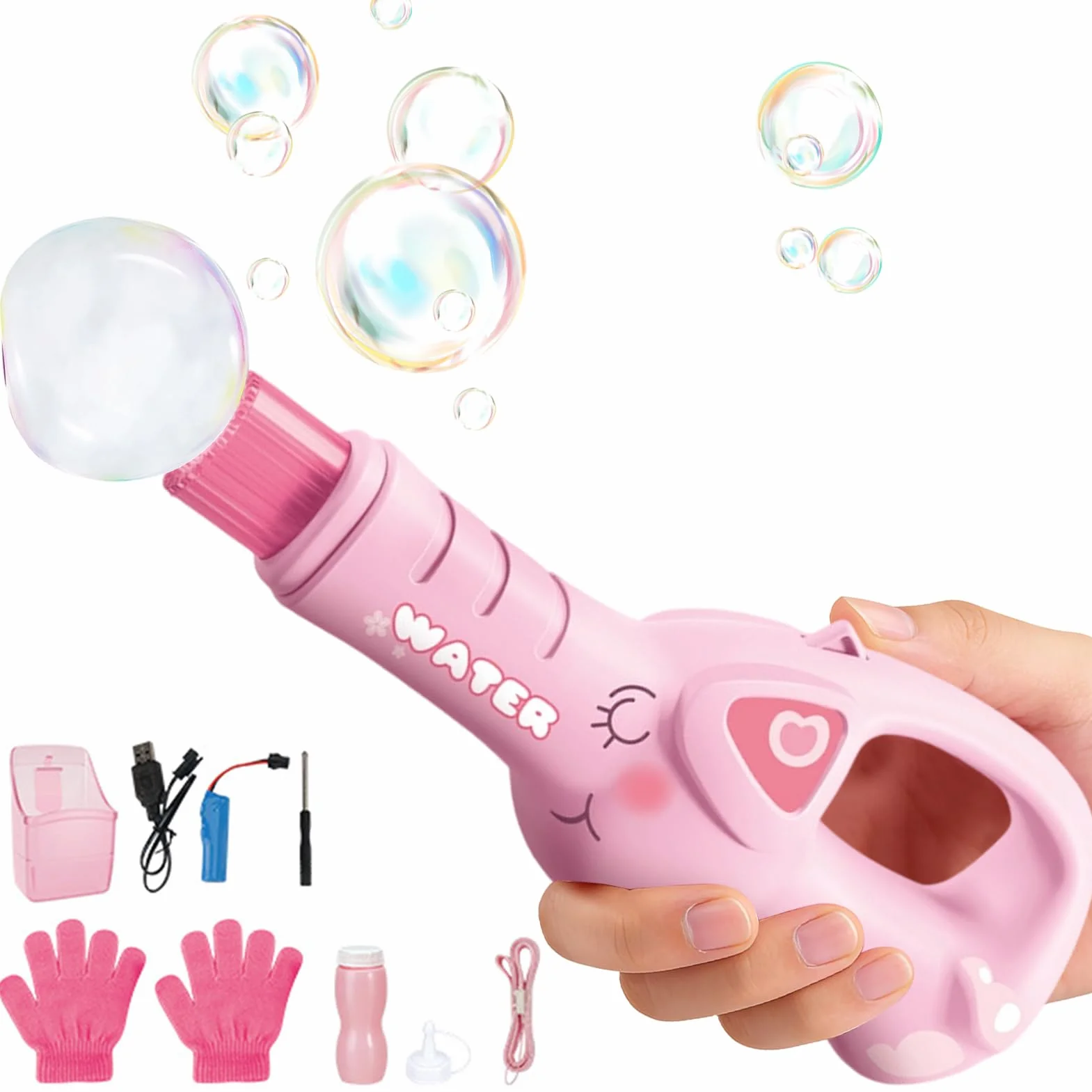 Fog Bubbles Machine, Rechargeable Automatic Bubbles and Fog Maker with Lights and Music for Kids Parties, Beach, Summer Activities, Outdoor, Indoor Play