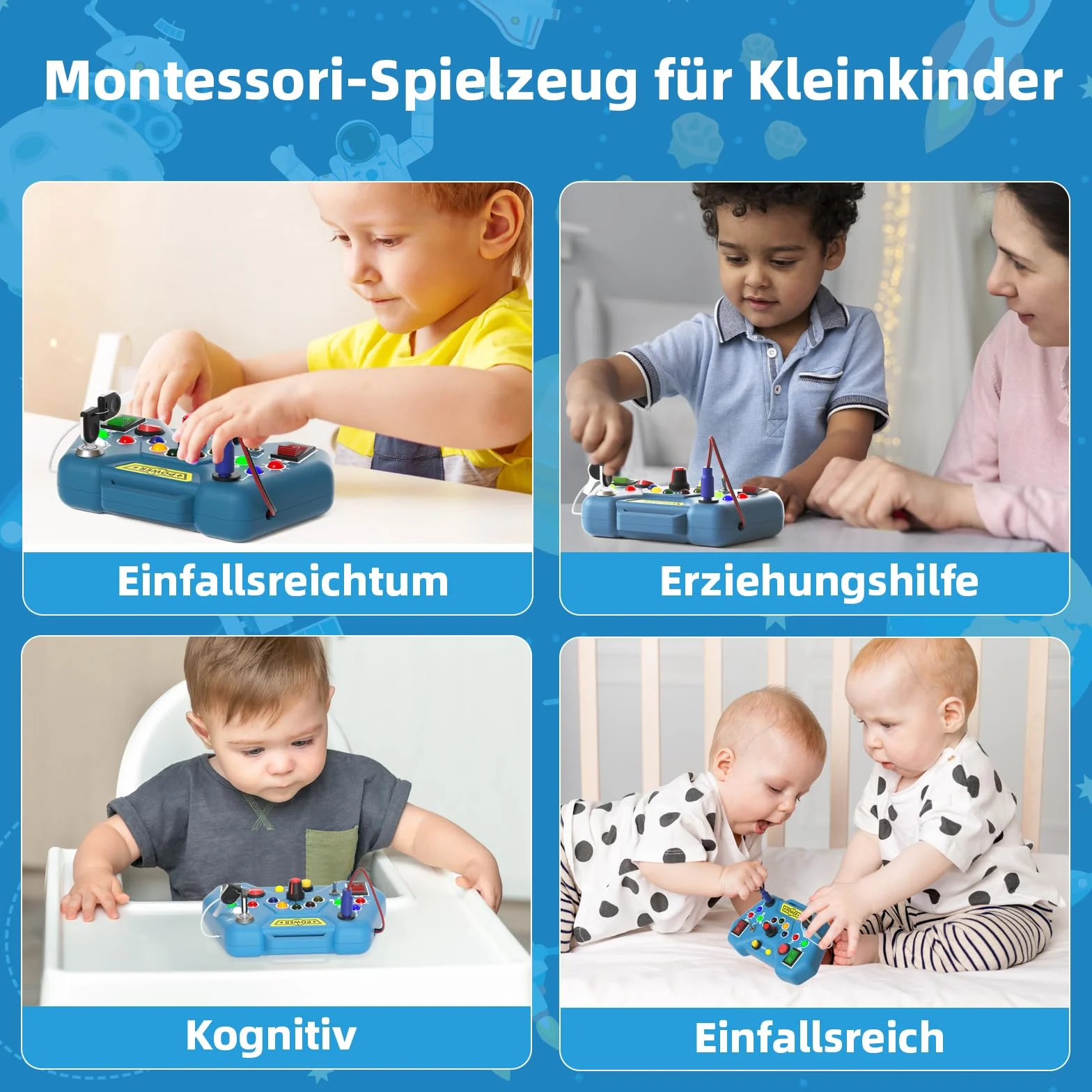 Montessori Busy Board od 1 roku, deska motoryczna z oświetleniem LED i przełącznikiem, sensoryczna zabawka edukacyjna od 2 lat