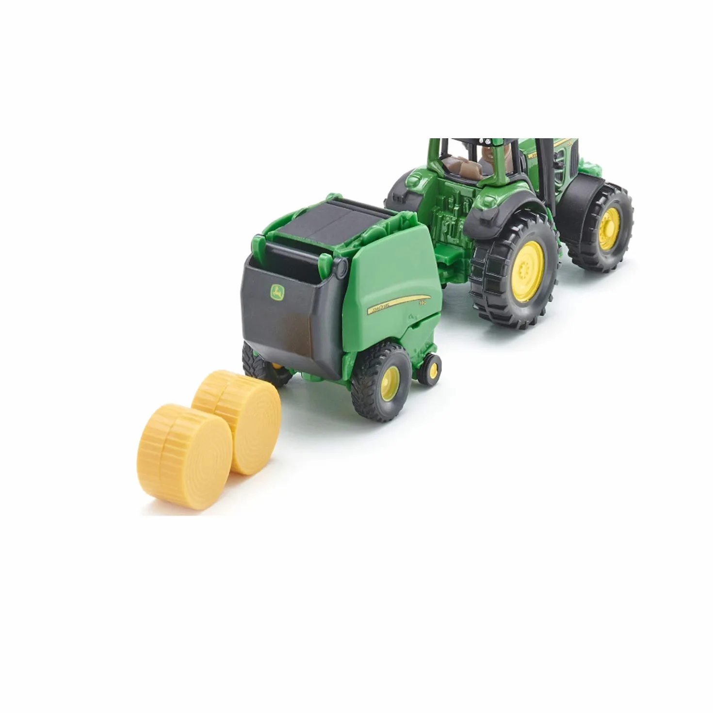 Siku 1665, John Deere Traktor z prasą do belowania, Z 2 belami siana, Metal,Tworzywo sztuczne, Zielony, Ruchome części
