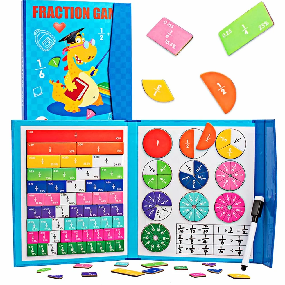 Montessori Magnetyczne Ułamkowe, Edukacyjna Ułamkowa Książeczka Gra Matematyka Dla Dzieci Do Matematyki Manipulacje Matematyczne Materiał Z Płytkami Frakcji Magnetycznej I Kołami Ułamków Od 6 Lat