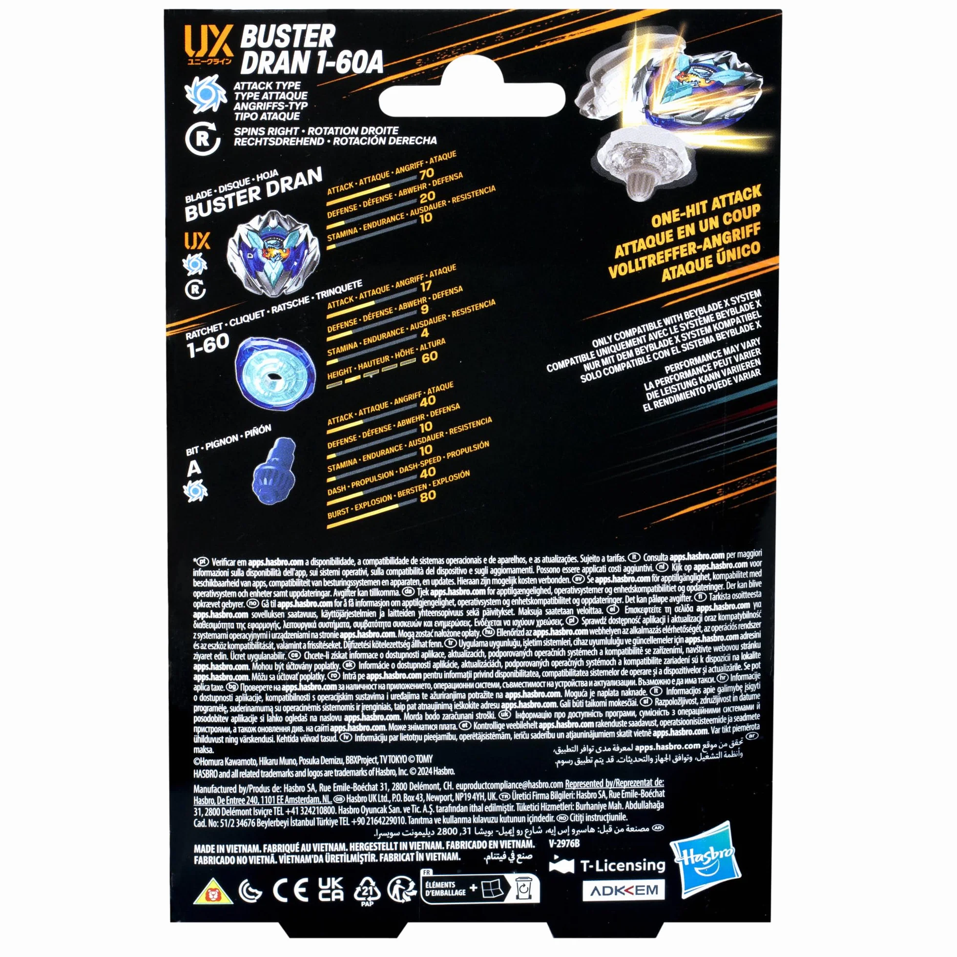 Pakiet startowy Beyblade X Buster Dran 1-60A UX bączek i wyrzutnia