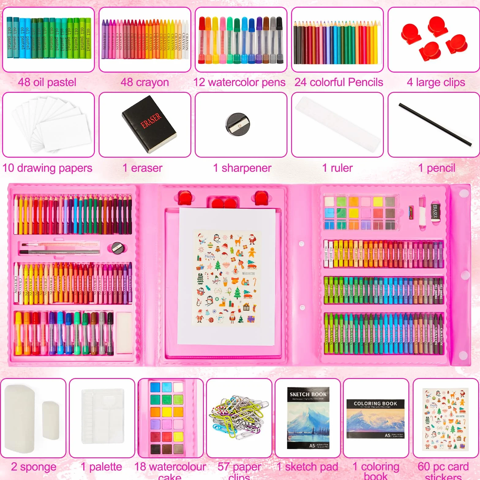 KINSPORY 290 PCS Zestaw artystyczny dla dzieci, Deluxe Pudełko do malowania, Kolorowanie Rysowanie Przybory artystyczne Prezent dla artystów Nastolatki Chłopcy Dziewczynki 4 5 6 7 8 9 10 11 12