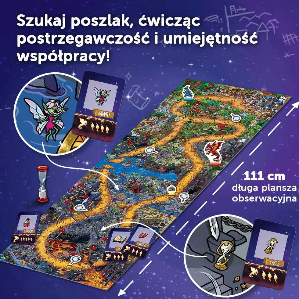 Trefl - Spy Guy Fantasy - Kooperacyjna Gra Obserwacyjna, Świat Czarów i Bajkowych Stworzeń, Szukanie Poszlak, Ogromna Plansza, Rodzinna Gra Planszowa Dorosłych i Dzieci od 5 lat