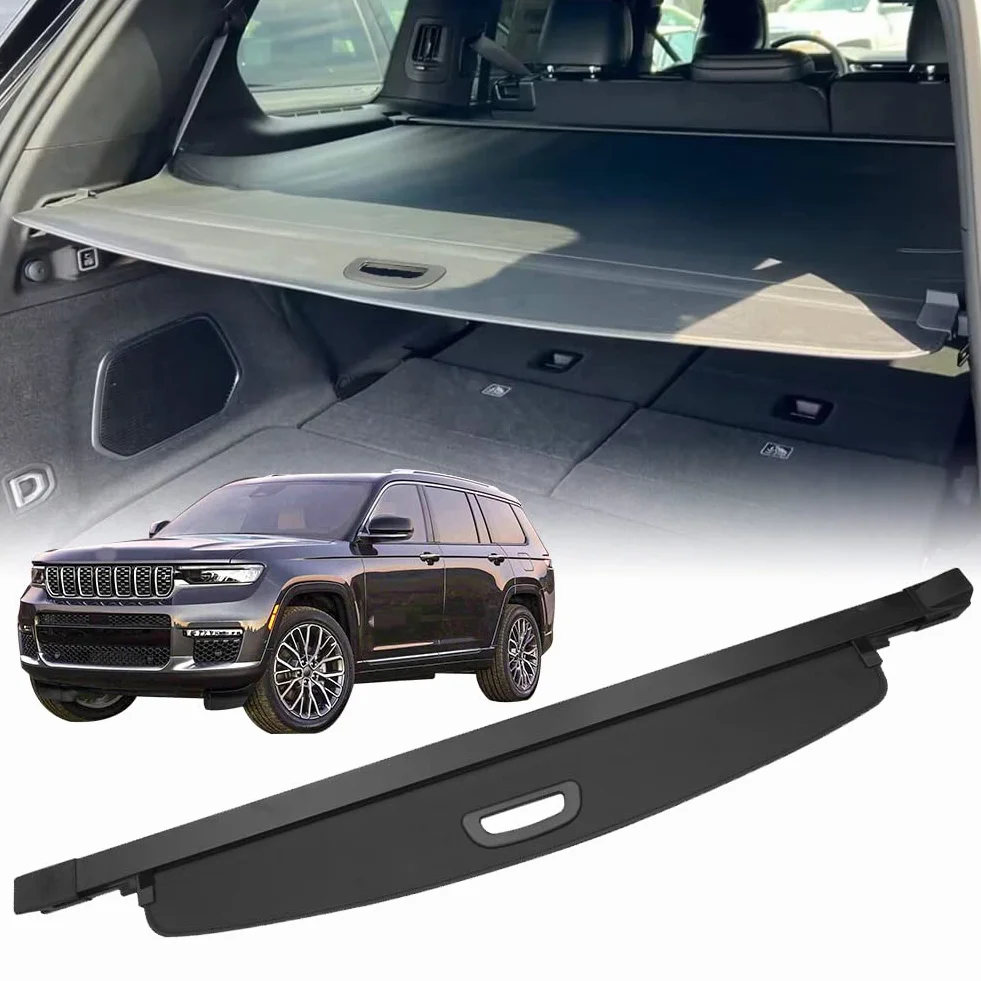 Osłona ochronna na tył bagażnika kompatybilna z modelem 2023 2022 2021 Jeep Grand Cherokee L (3-rzędowa; WL) ochrona przed wzrokiem, chowana osłona bagażu, osłona bagażu, osłona bezpieczeństwa