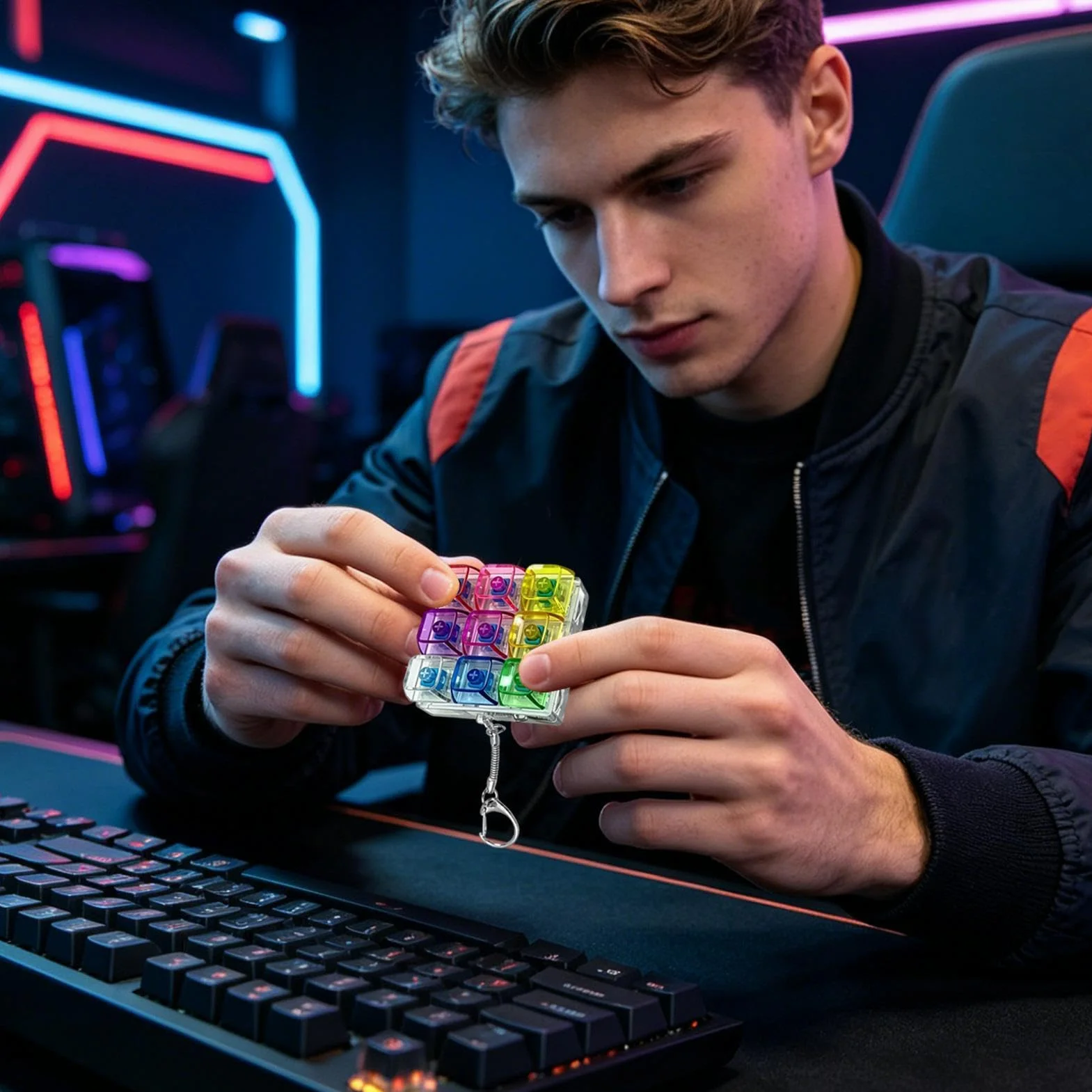 Klawiatura Fidget | 9 sensorycznych przycisków | Zabawka antystresowa z kliknięciem ze światłem, do szkoły pracy, domu, samochodu, samolotu, podróży, na imprezę