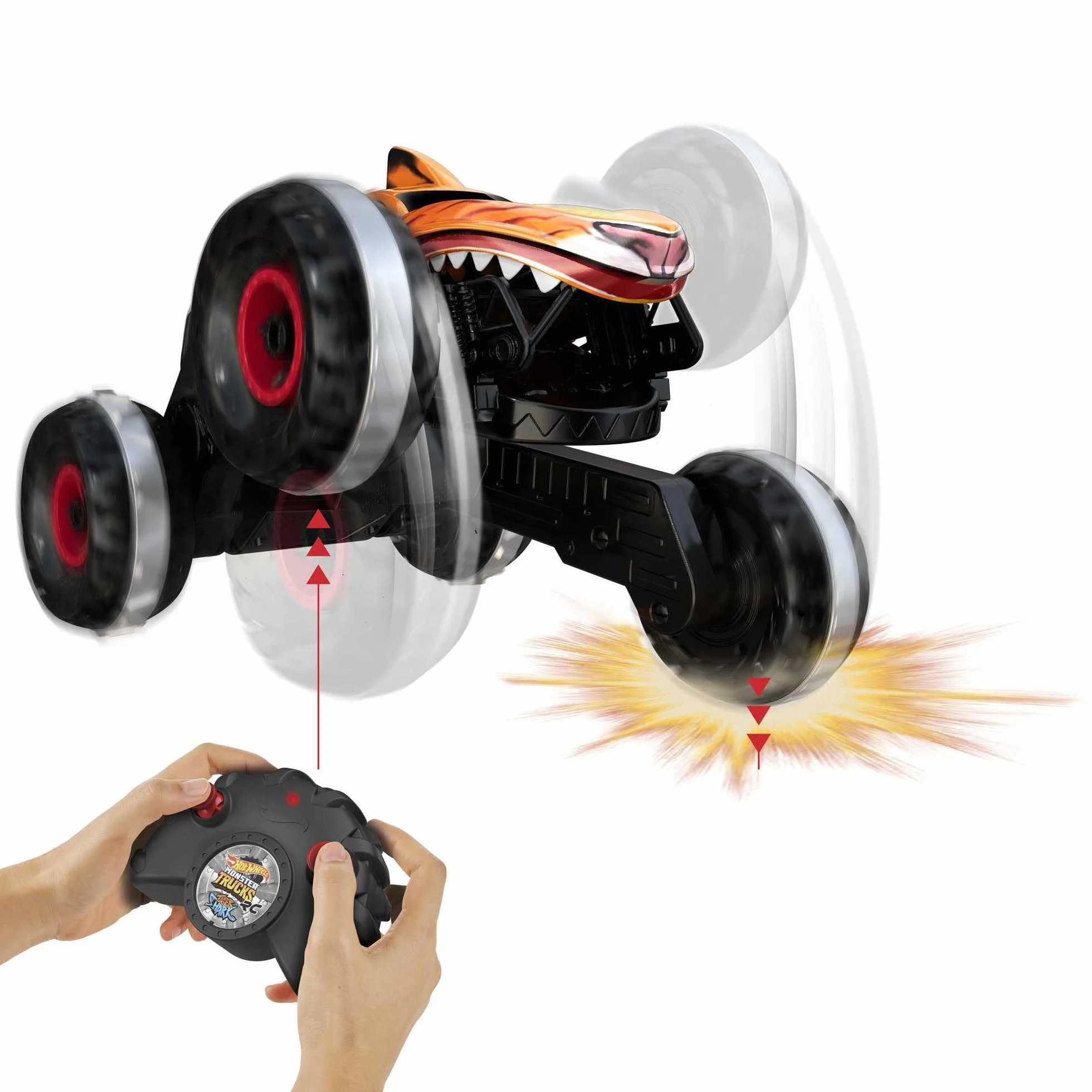 Hot Wheels Monster Trucks Niepowstrzymany Tiger Shark Pojazd terenowy, zdalnie sterowany, zabawka dla dzieci od 4 roku życia, HGV87