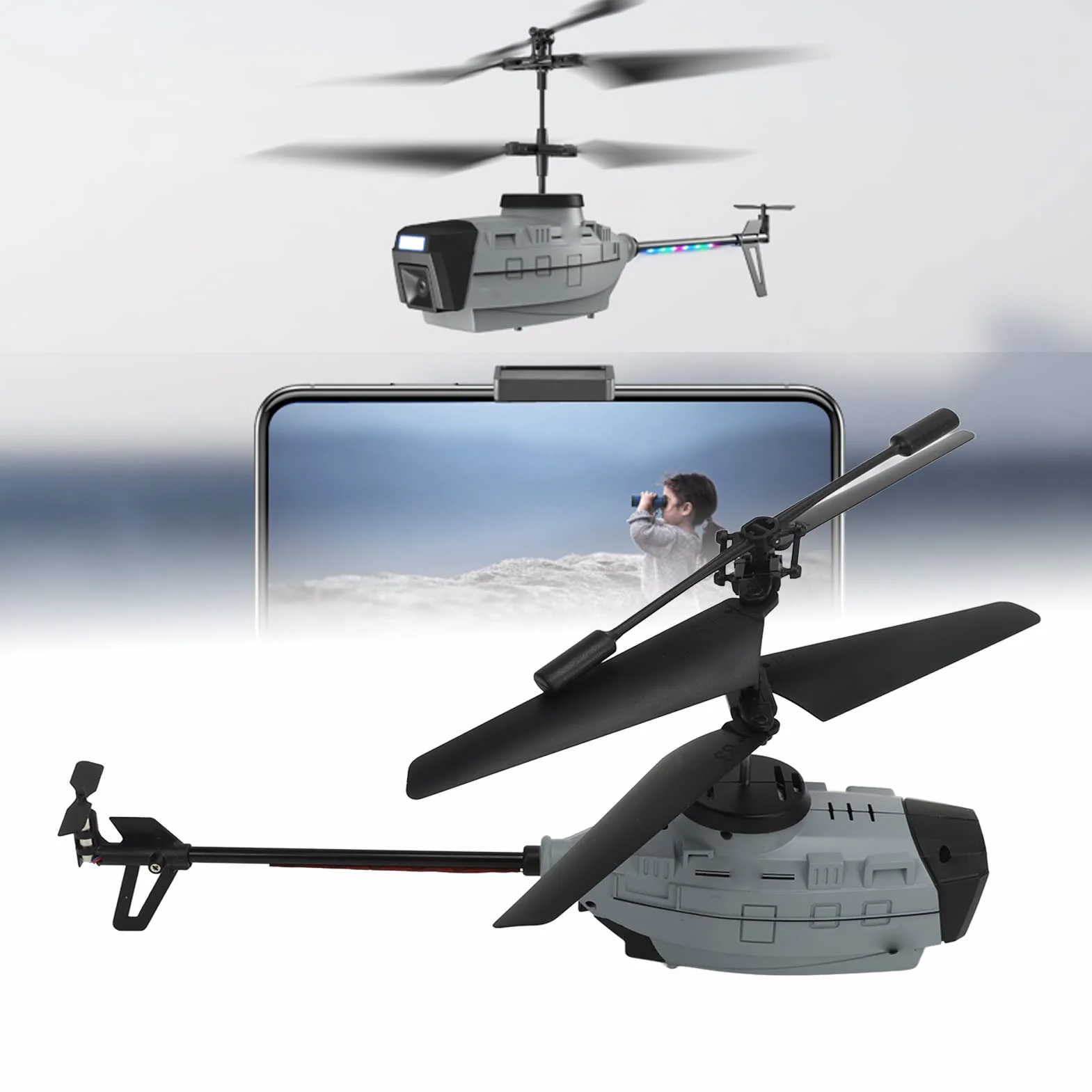 Helikopter RC Zdalnie Sterowany Helikopter z transmisją HD 4K Sterowanie Dotykowe z Dwoma Kamerami do Parku (3 Bateria)
