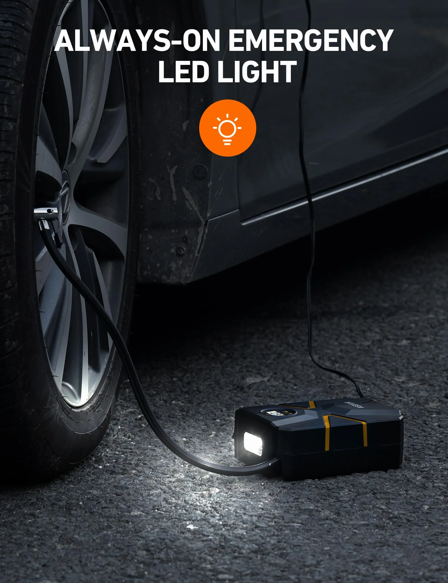 AstroAI Sprężarka do opon samochodowych, pompa powietrza 10,3 bar, 12 V DC, z wyświetlaczem LCD w czasie rzeczywistym, wstępnie ustawione ciśnienie w oponach, automatyczne wyłączanie, sprężarka