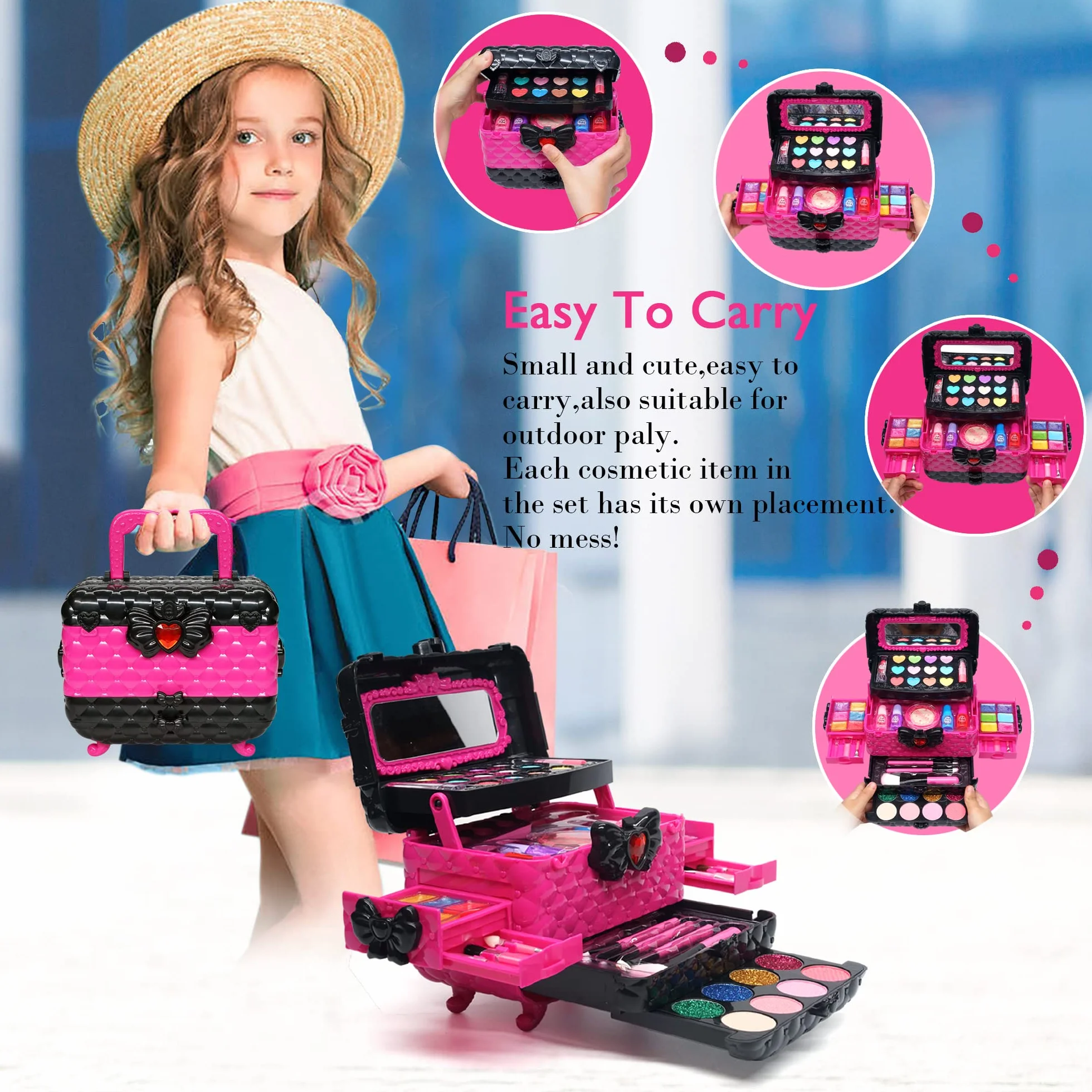 Zestaw do makijażu dla dzieci Zestaw do makijażu dla dziewczynek - 57 PCS Zmywalny zestaw do makijażu dla dzieci Zabawki dla dziewczynek, księżniczki Prezenty urodzinowe dla dziewczynek 4-12 lat
