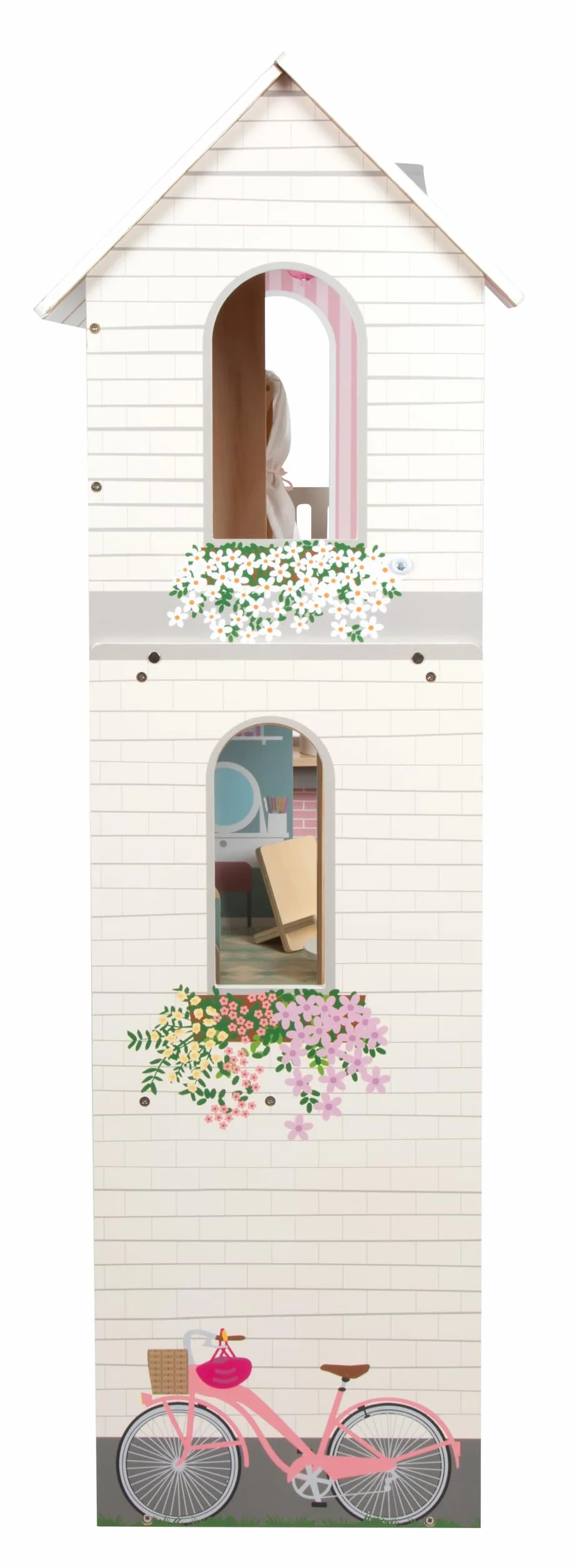 Mały domek dla lalek Villa XL, 3-piętrowy domek dla lalek z windą, dla lalek do 30 cm, skala 1:6, imitacja drewna, 12730