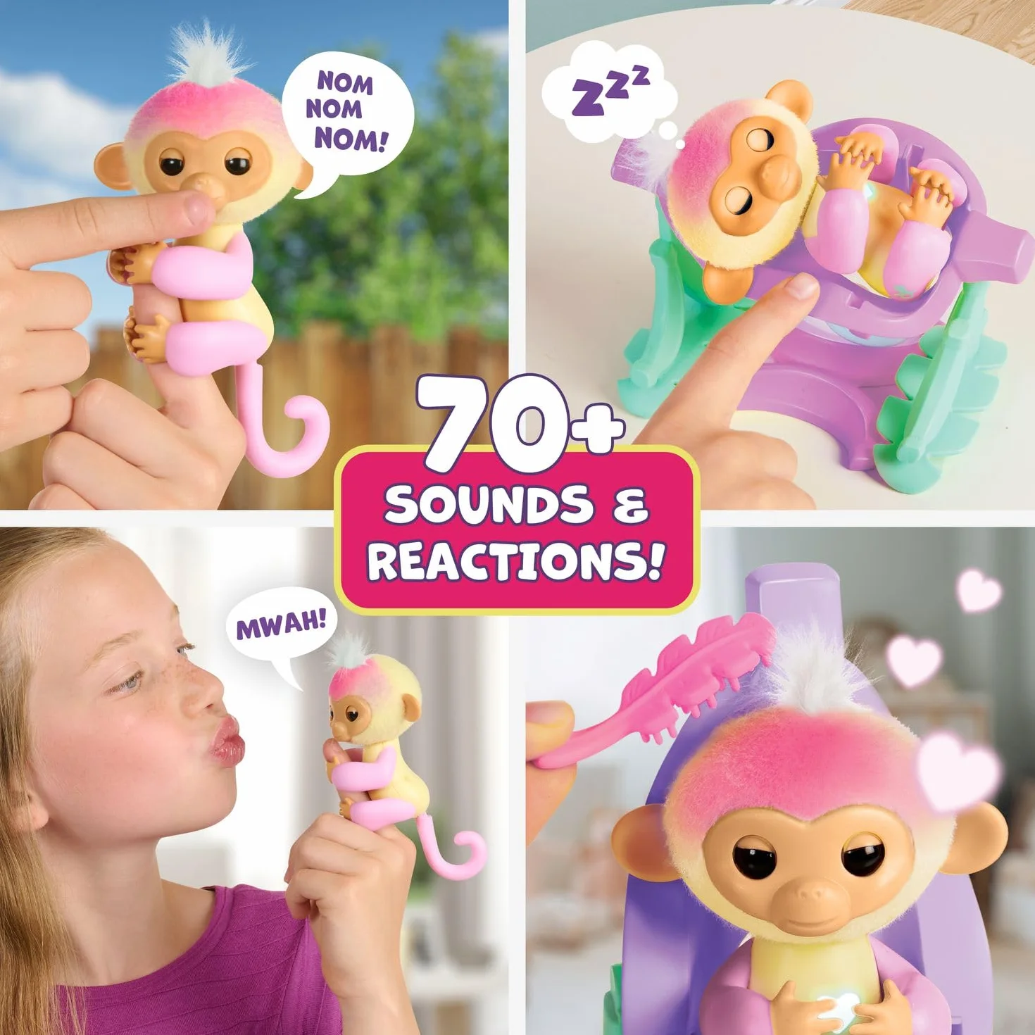 Fingerlings 2023 interaktywny zestaw dziecięcy z łóżeczkiem dziecięcym i krzesłkiem 2 w 1, 6 akcesoriów (od 5 lat)
