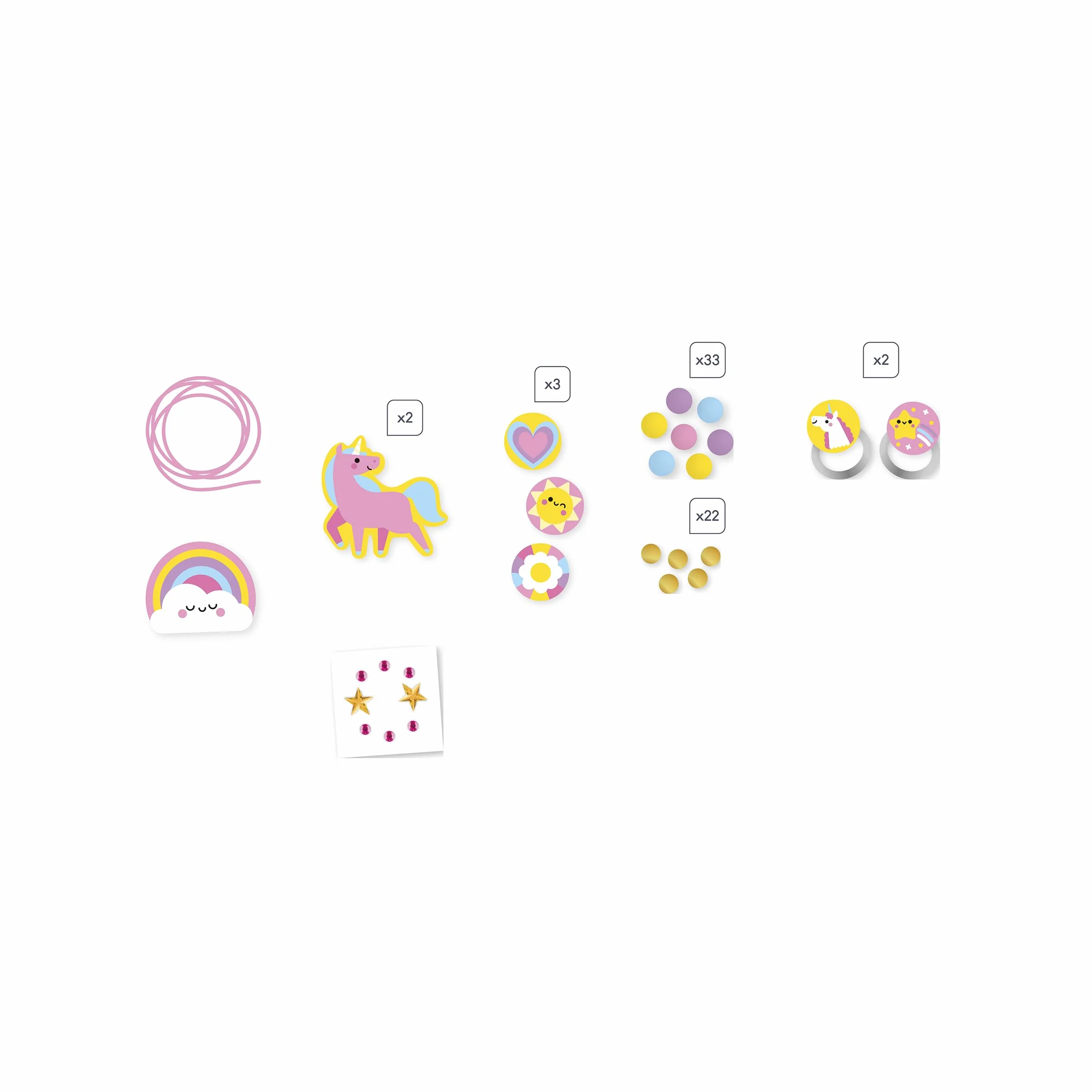 Janod - 4 drewniane elementy biżuterii do stworzenia Rainbow Land - pierwsze warsztaty jubilerskie - tworzenie biżuterii DIY - zestaw do kreatywnego spędzania wolnego czasu dla dzieci - nauka