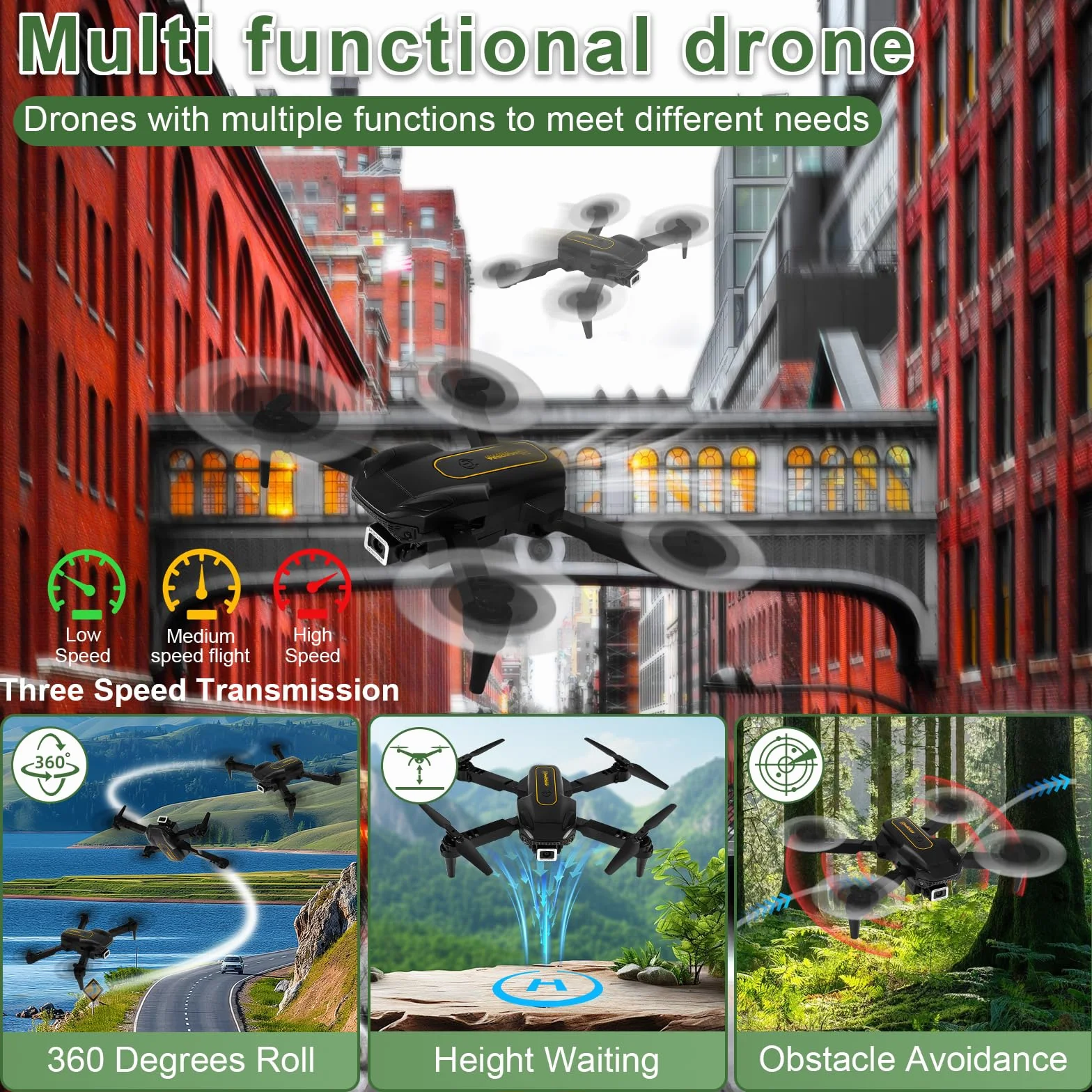 Dron z kamerą dla dzieci, RC Drone Quadcopter z trybem headflos, 3D Flip, 90 ° ustawialny, trasa lotu, 1080P Mini Drone prezent dla początkujących dzieci