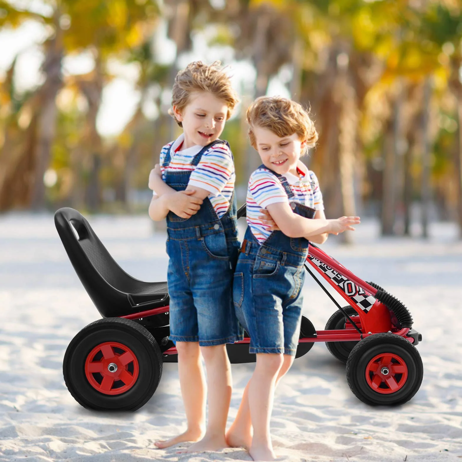 GOPLUS Gokart od 3 lat, gokart z regulowanym siedziskiem, bieg do przodu i do tyłu, samochód na pedały z gumowymi kółkami, elastyczne sprzęgło i hamulec ręczny, pojazd dla dzieci w wieku 3-8 lat