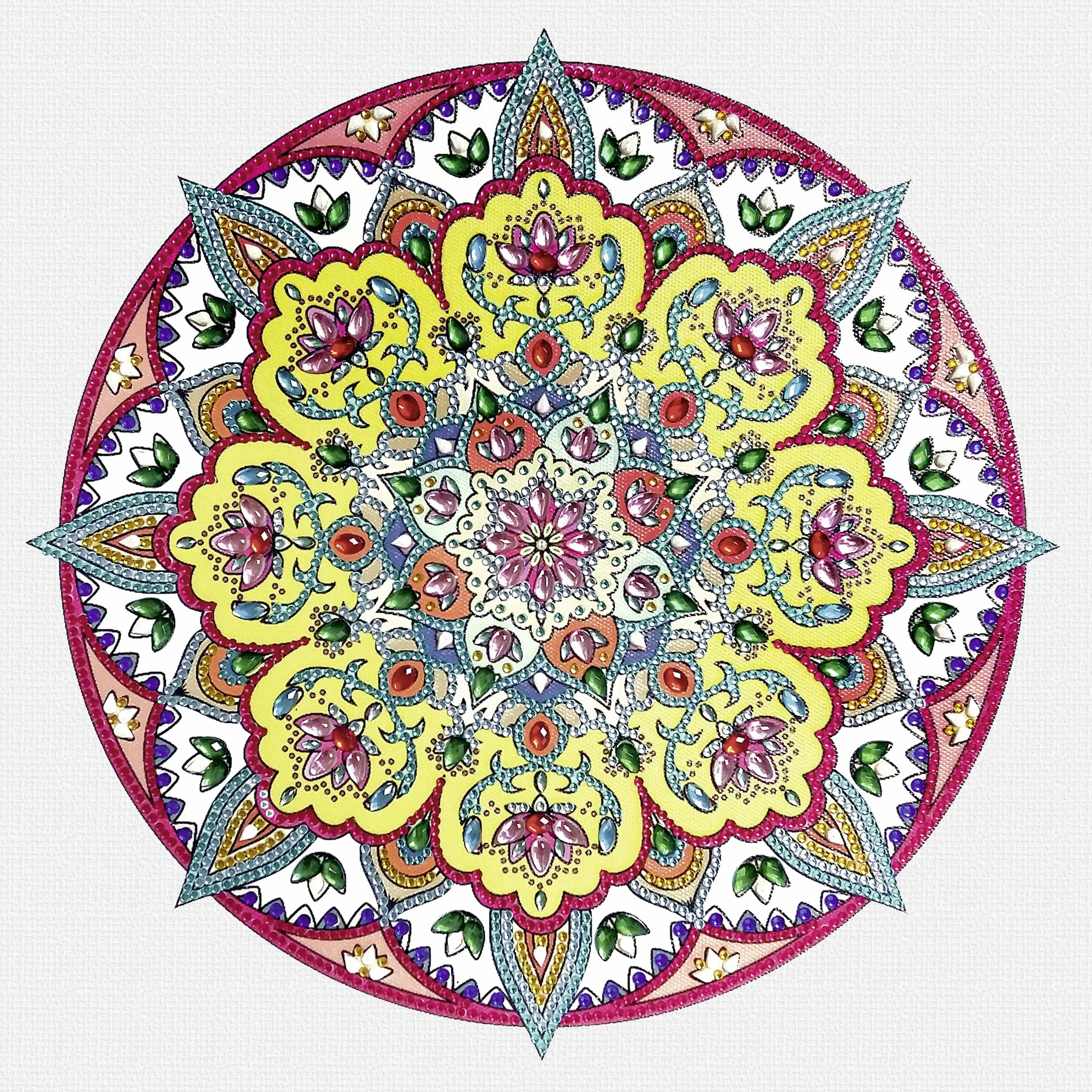 Ursus 43520003F Zestaw 3 diamentowych obrazów, mandala, zestaw do majsterkowania z kamyczkami w kolorze żółtym, białym i czerwonym, 1 płótno 30 x 30 x 1,5 cm
