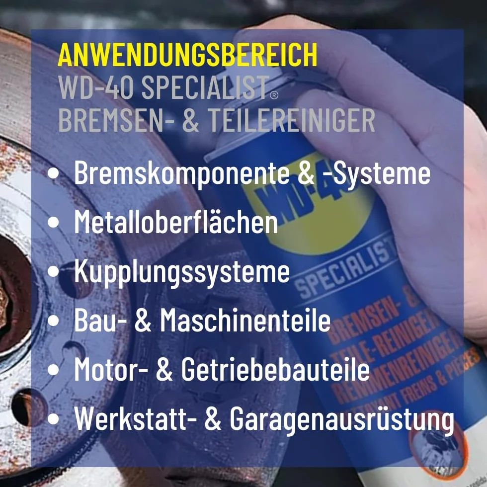 WD-40 Specialist Środek do czyszczenia hamulców i części 500 ml – środek do usuwania tłuszczu do hamulców, sprzęgieł i części silnika, usuwa kurz z hamulców, olej i zanieczyszczenia, poprawia