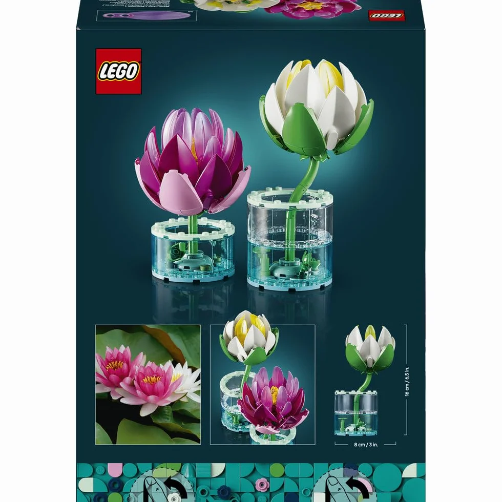 LEGO Botanicals Lilie wodne, zestaw konstrukcyjny dla dzieci, kwiatowa dekoracja, dwie lilie wodne z wazonami, pomysł na prezent na urodziny dla dziewczynki i chłopca od 9 lat 11511