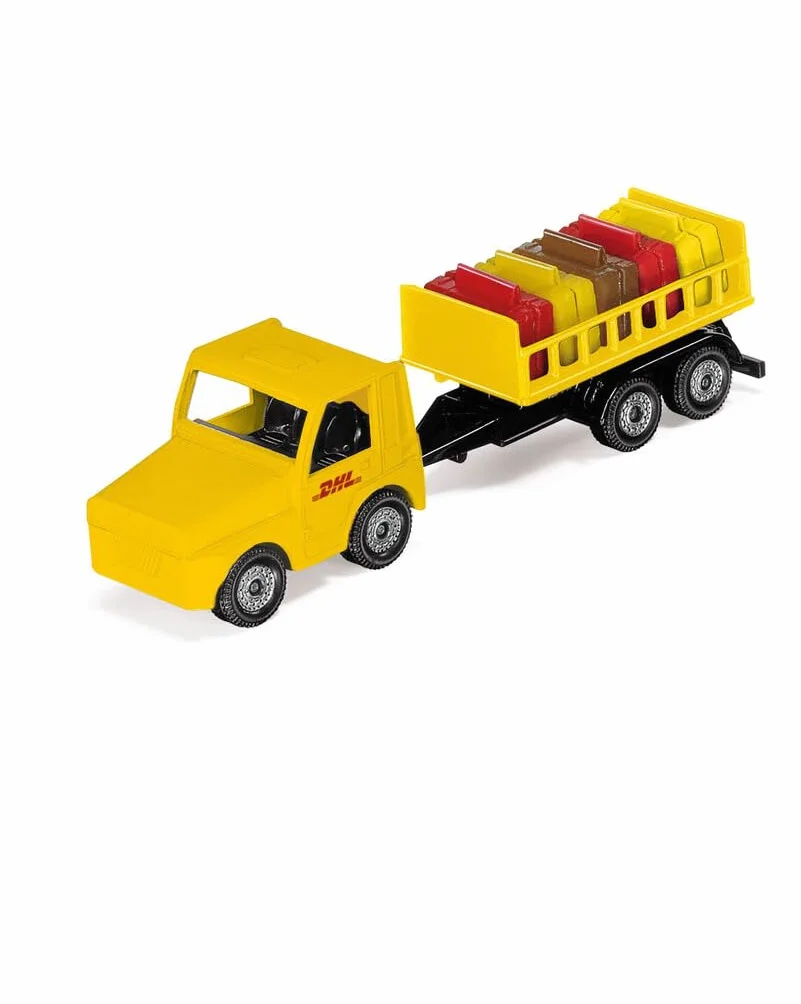siku 1702, DHL Samolot towarowy z tworzywa sztucznego z akcesoriami, Czerwony/Żółty, Zabawkowy model, W komplecie wózek towarowy, drążek holowniczy, klocki hamulcowe i kontroler lotu