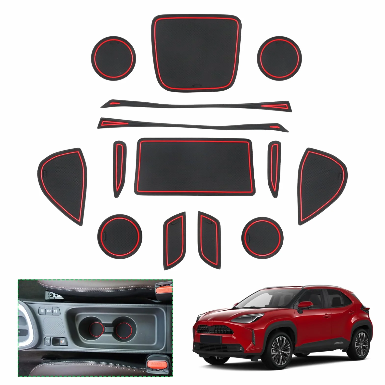 GAFAT antypoślizgowe gumowe maty do Toyota Yaris i Yaris Cross 2021-2024, maty do konsoli środkowej i szwu drzwi