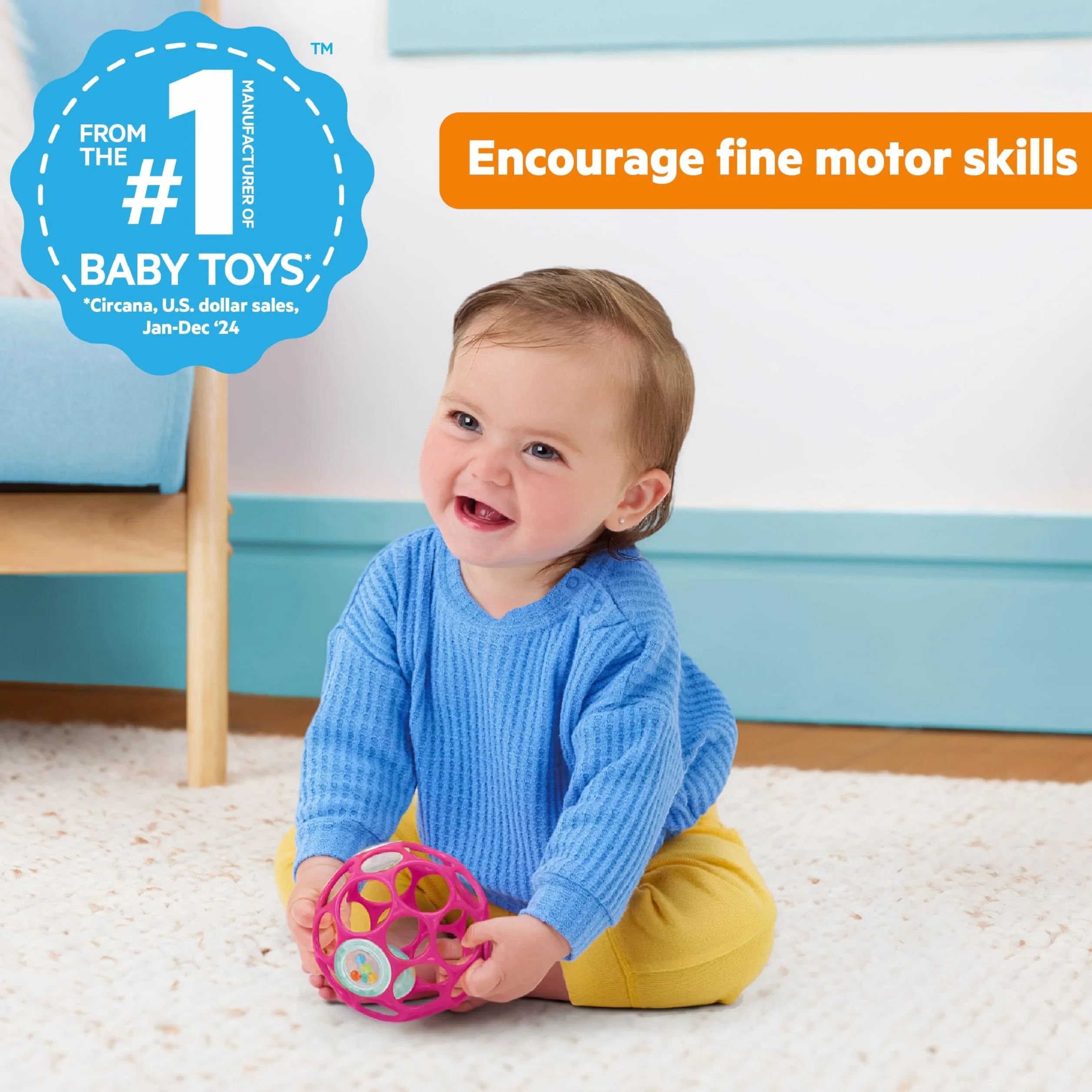 Bright Starts Oball Rattle Easy-Grasp zabawka - różowa, dla noworodka w wieku - 1 szt. (1 opakowanie)