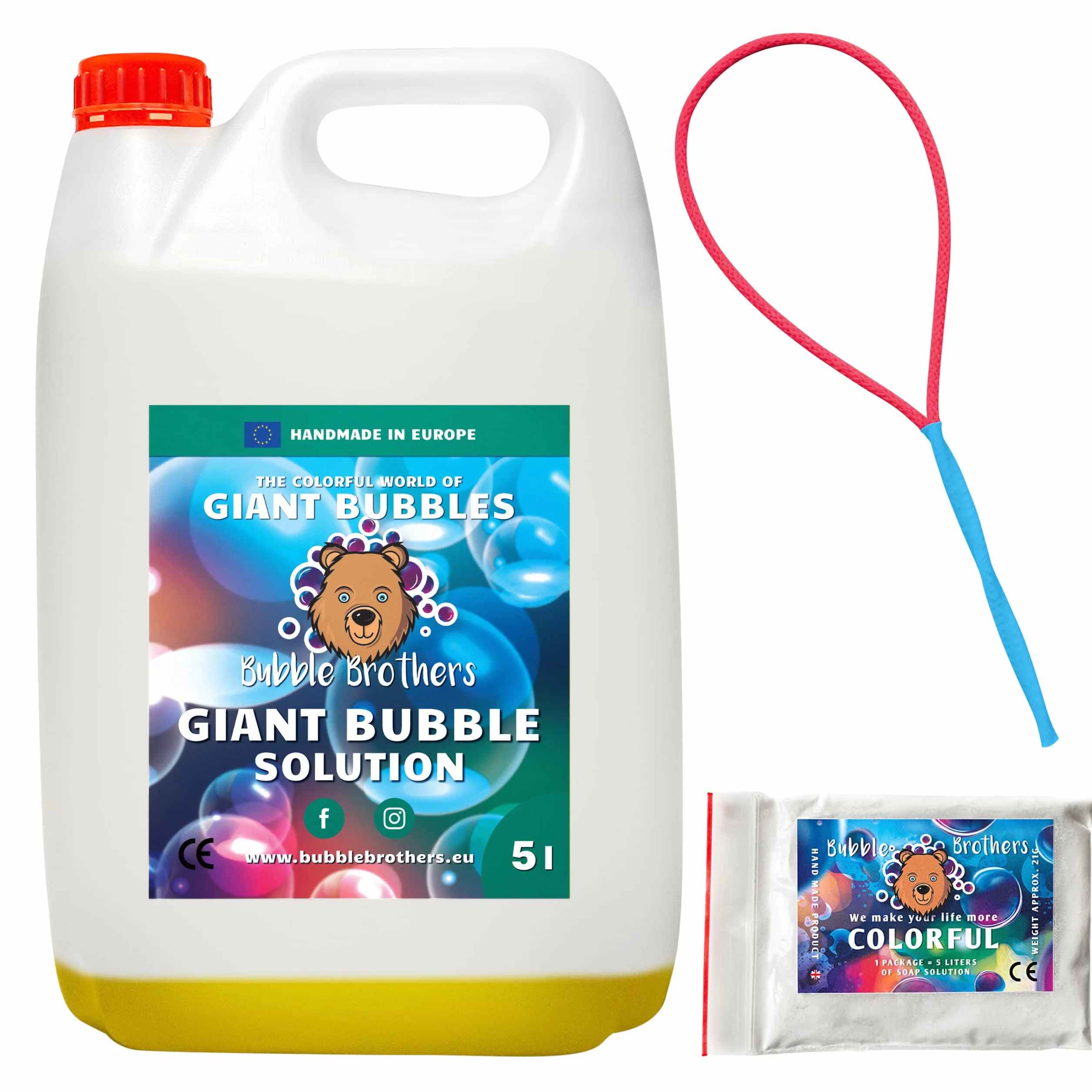 Bubble Brothers Bańki mydlane, butelka uzupełniająca, 5 l, koncentrat do dużych baniek mydlanych, stabilne bańki mydlane (1 x 5 l + 1 proszek)