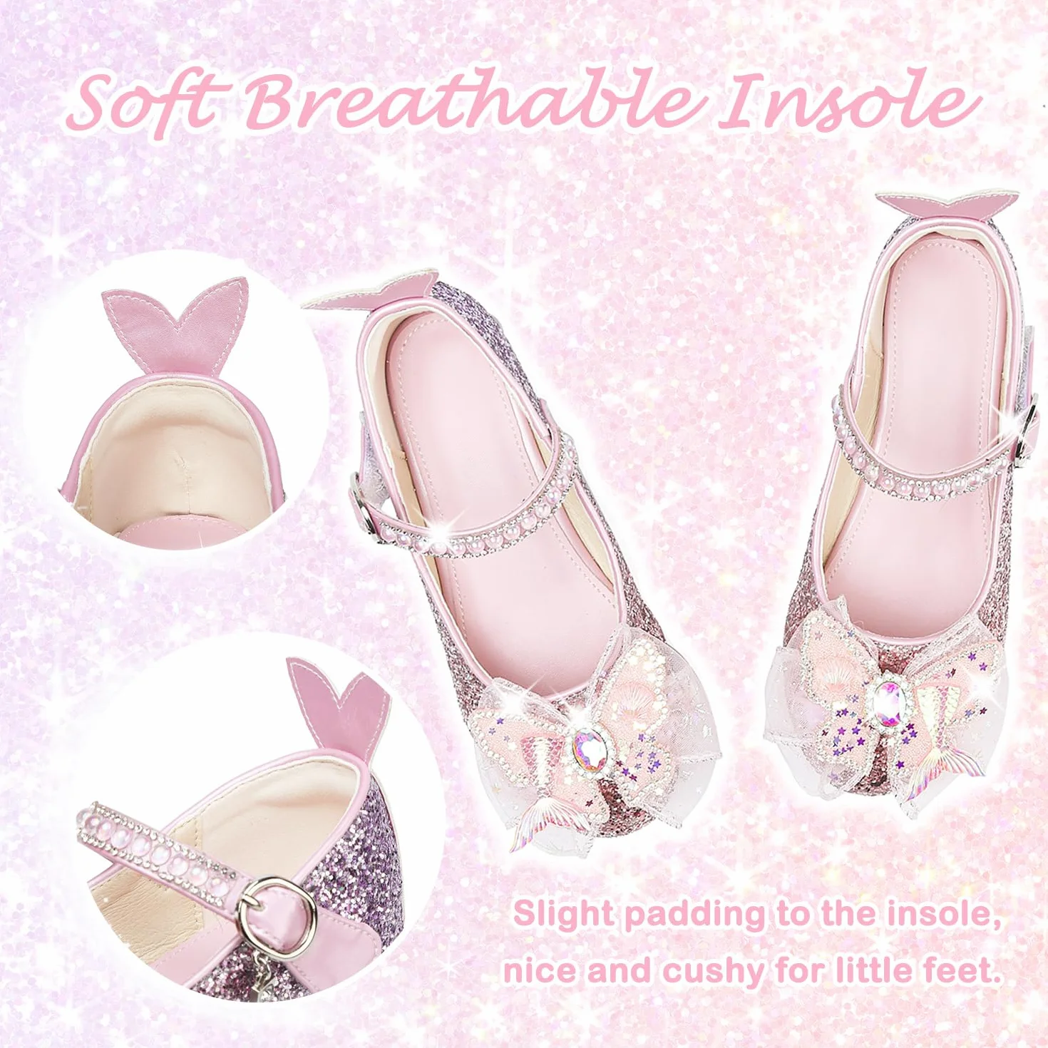 Dziewczęce buty do sukienki Mary Jane brokatowe buty księżniczki niskie obcasy maluch impreza ślub urodziny bal cosplay buty dla dzieci balet buty do tańca