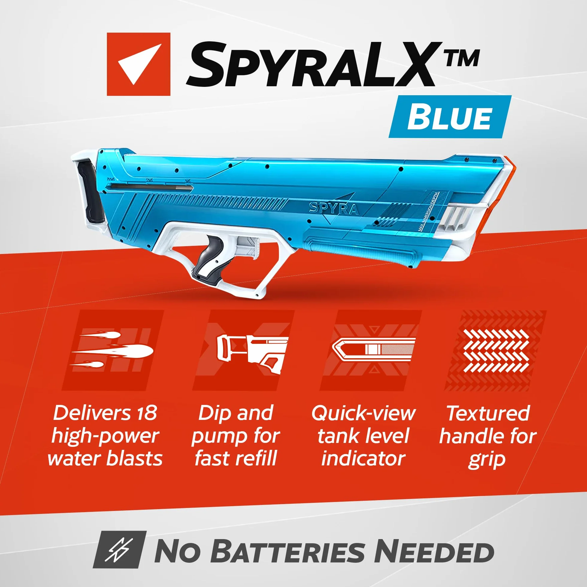 SPYRA SpyraLX Blue - najlepszy mechaniczny miotacz wody - ręczny pistolet na wodę (nieelektroniczny)