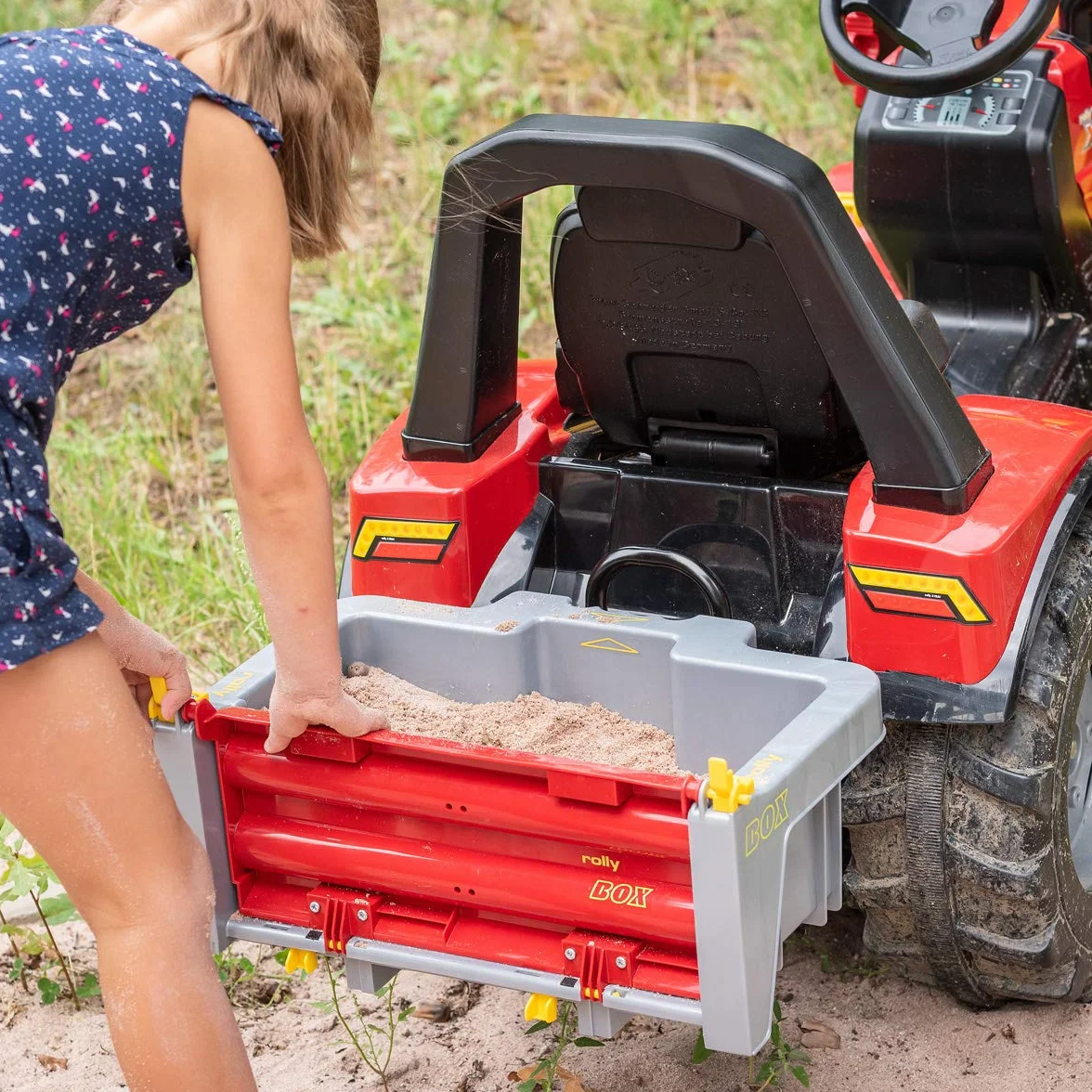 Rolly Toys rollyBox przyczepa do traktorów (funkcja przechylania, kolor szary/czerwony, dla dzieci w wieku 3-10 lat, do traktorków dziecięcych) 408948