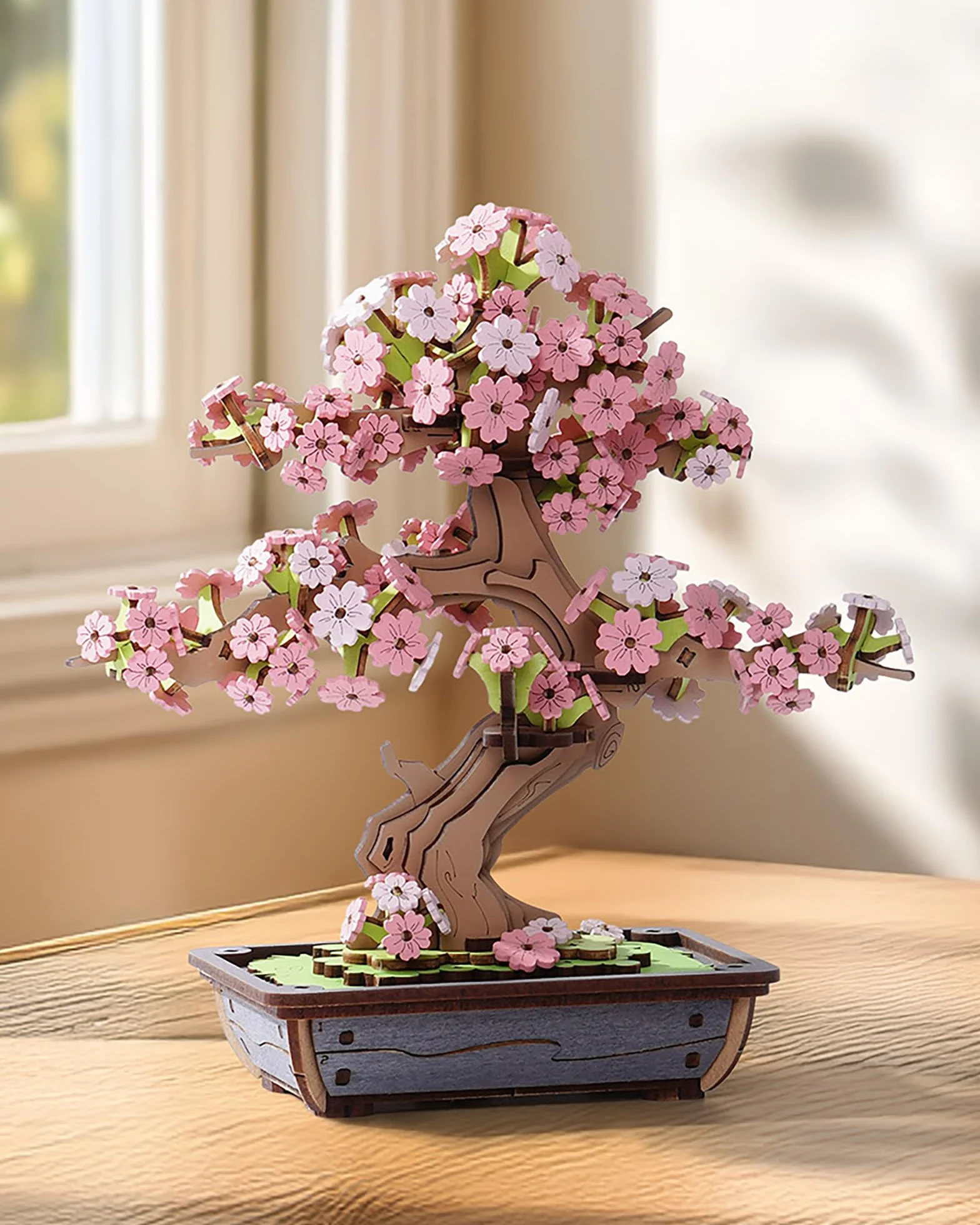 Rolife Puzzle 3D, sakura i wiecznie zielona sosna, bonsai, drewniane puzzle, zestawy modelarskie dla dorosłych do budowania, dekoracja domu, kreatywny prezent dla dorosłych i dzieci (Sakura Bonsai)