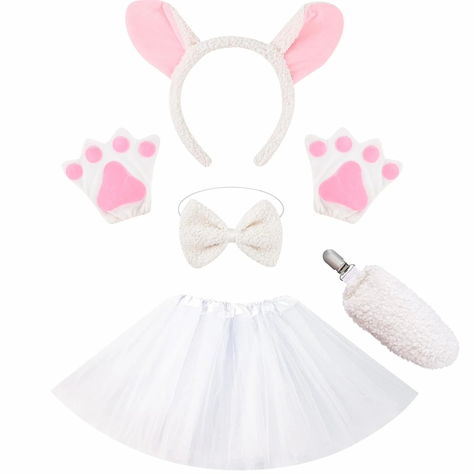 Kostium zwierzęcy dla dzieci, 5-częściowy zestaw, kostium zwierzęcy, ogon na imprezę urodzinową, akcesoria na Wielkanoc, kostium Cosplay, kostium karnawałowy, akcesoria na imprezę