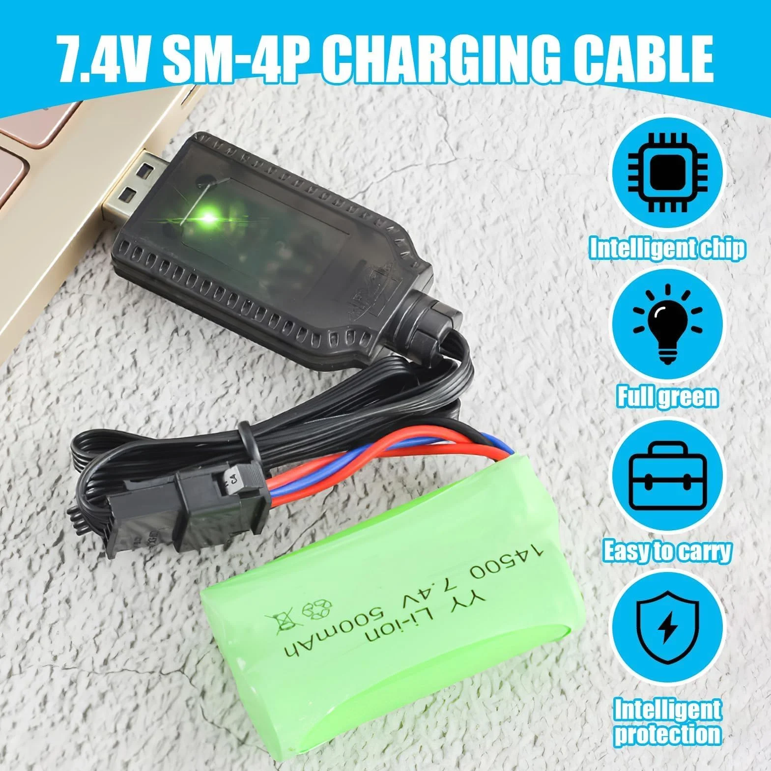 Kabel USB do ładowania RC Ładowarka uniwersalna z wtyczką SM-4P do akumulatora 2S 7,4 V LiPo kompatybilny z samochodem RC / samochodem / samolotem / dronem / RC i innymi zdalnie sterowanymi zabawkami