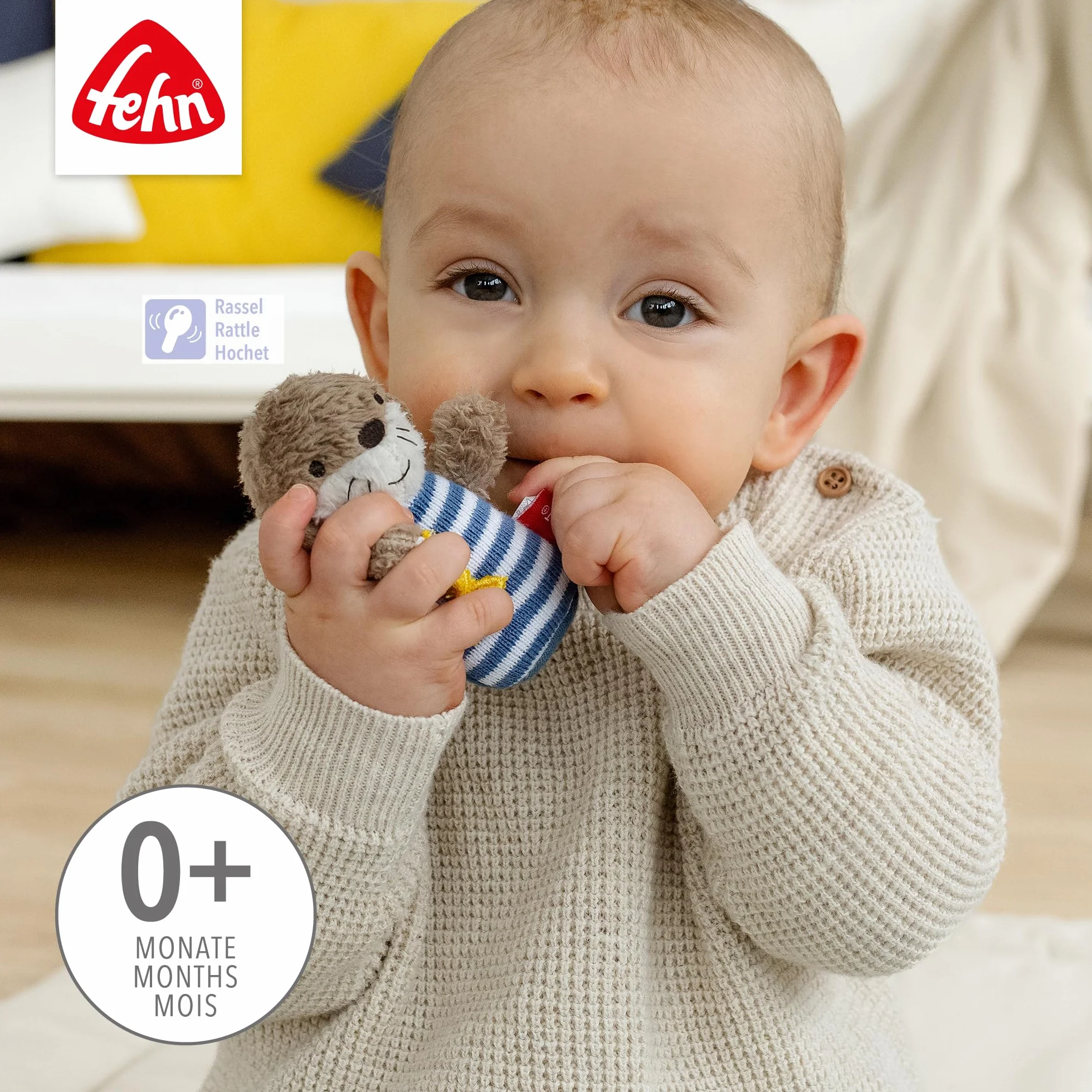 Fehn Mini-Rassel Otter – Mini-Greifling zum Rasseln, Fühlen, Spielen mit kuschelweichem Stoff-Tier – ein treuer Begleiter für Babys und Kleinkinder ab 0+ Monaten