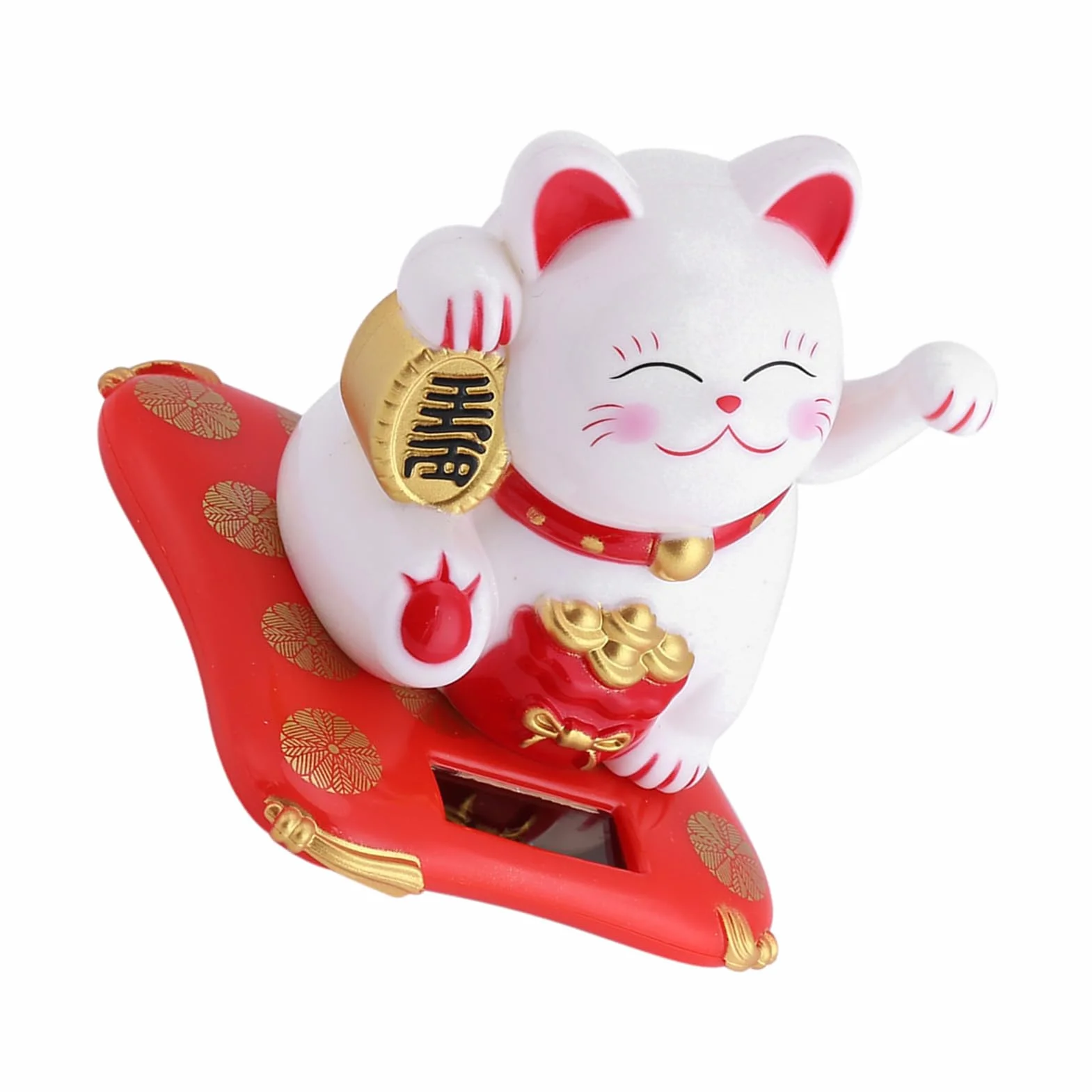 Calico Cat Machający Kot Japoński Maneki Neko Fortune Wealth Dekoracja Biurowa Samochodu Zasilanego Energią Słoneczną (Biała)