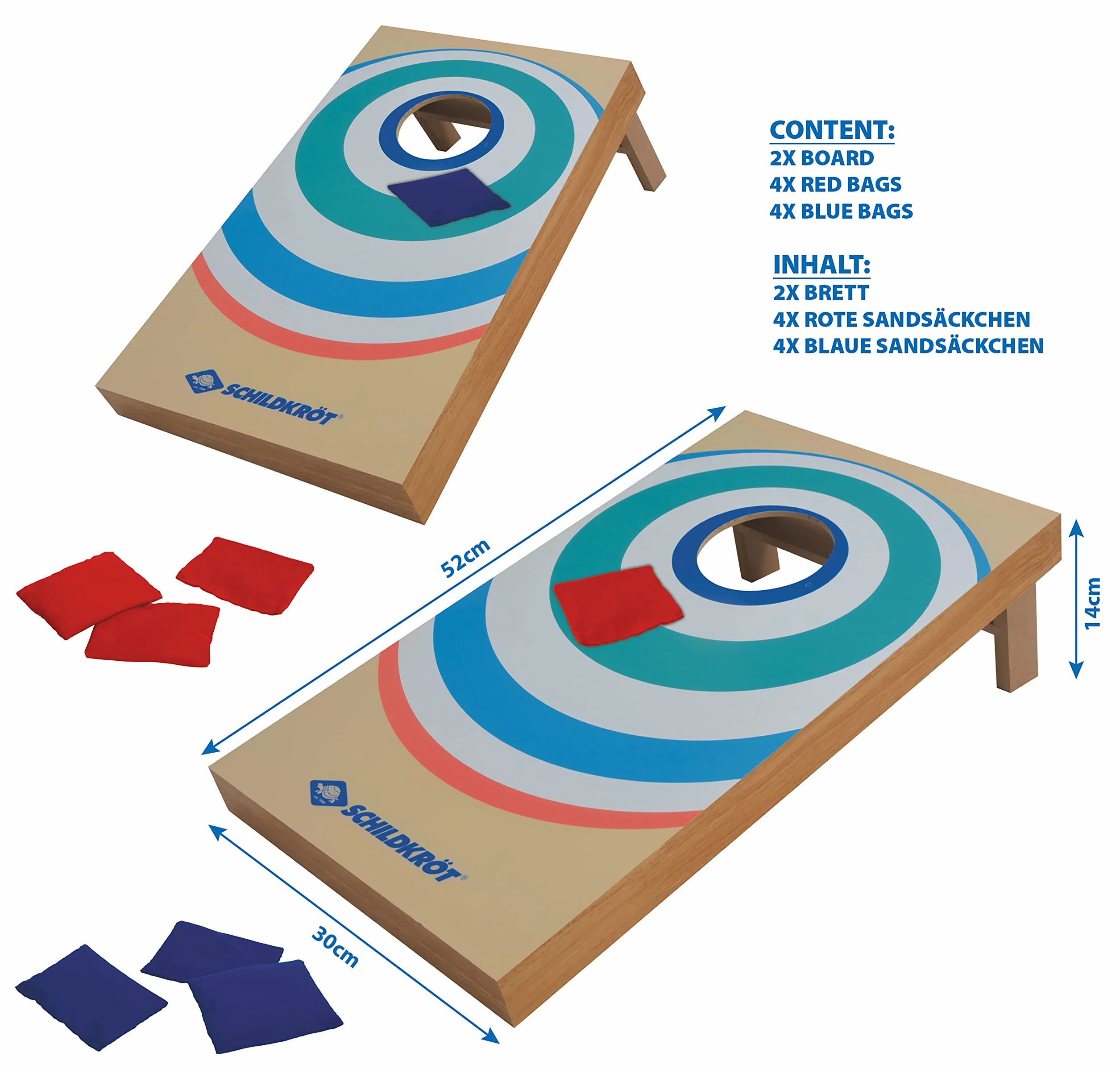 Schildkröt Zestaw Cornhole Bean Bag z drewna MDF z certyfikatem FSC, kompletny zestaw z 2 deskami cornhole (po 52 x 30 x 14 cm) i 8 workami na piasek, do użytku wewnątrz i na zewnątrz, 970317