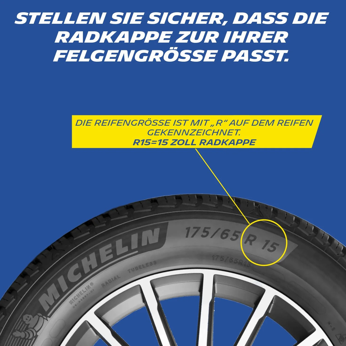MICHELIN Uniwersalne kołpaki ozdobne MX-MS 15 cali, zestaw 4 sztuk, do samochodu, tworzywo sztuczne ABS, srebrne, z chromowanym pierścieniem