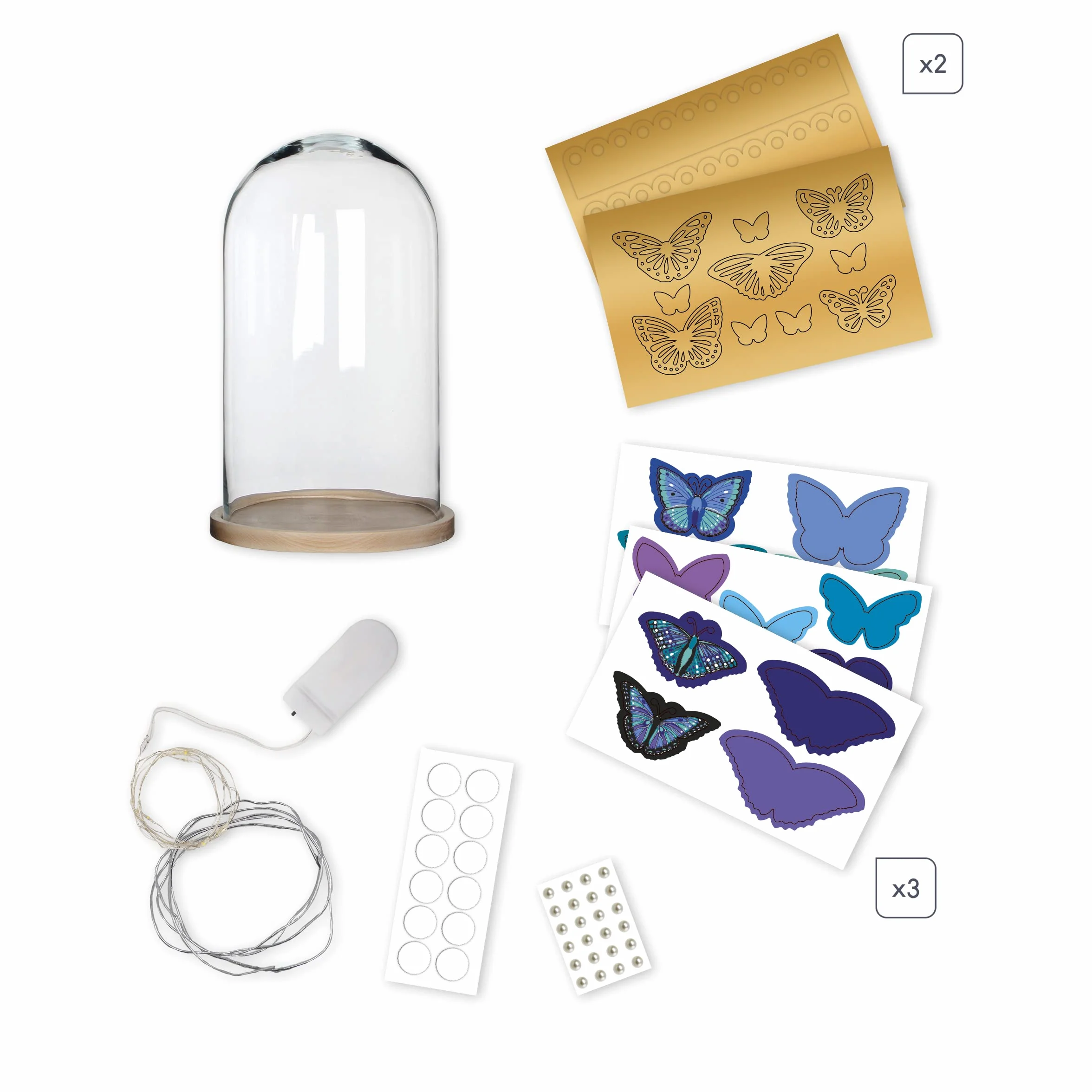 Janod Create-Your-Own Light-Up Blue & Gold Butterfly Bell Jar-Les Ateliers Déco Zestaw Sztuki i Rzemiosła Dla Dzieci - Doskonałe Umiejętności motoryczne i Koncentracja - 8 lat +, J07878, Wielokolorowy