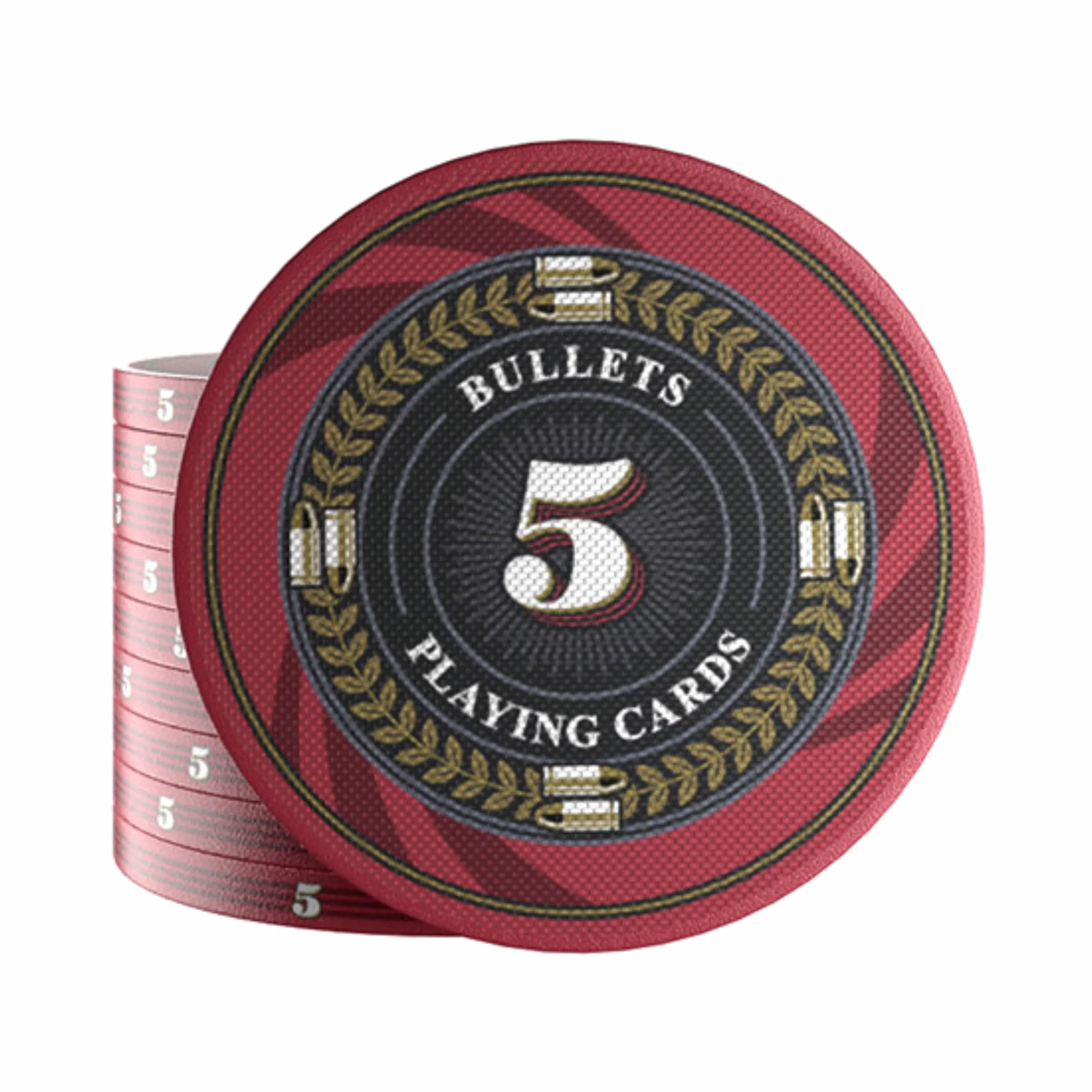 Bullets Playing Cards, 25 ceramicznych żetonów do pokeru Silvio, z wartościami, 10 g, 4 cm średnicy (czerwone (wartość: 5))