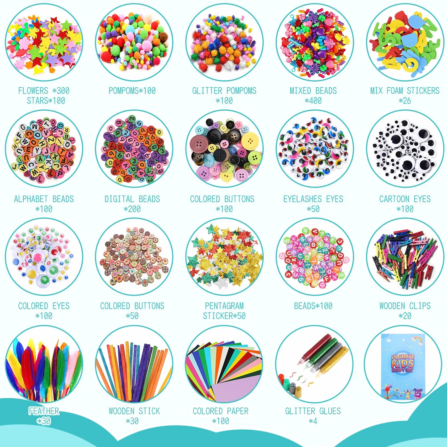 TAVADA Zestaw do majsterkowania dla dzieci, 3000 sztuk, do scrapbookingu, z pudełkiem do przechowywania, akcesoria do majsterkowania, papier do majsterkowania, rzemiosła artystycznego, do