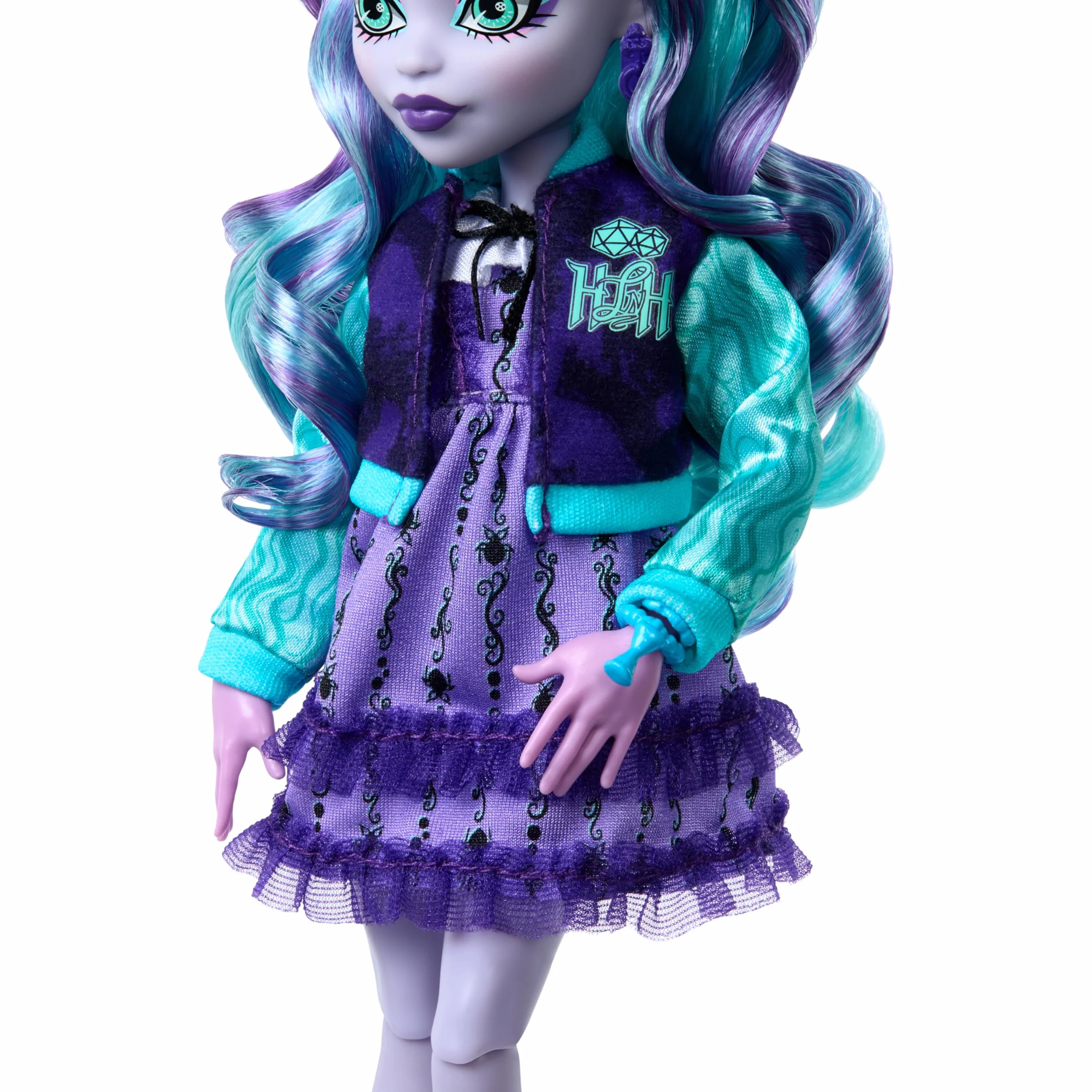 Monster High Fearbook Strasznik Twyla Zestaw z lalką z motywem klubu gier i akcesoriami, takimi jak kurtka, rocznik szkolny, gra planszowa i „ciasteczka”, HXW31