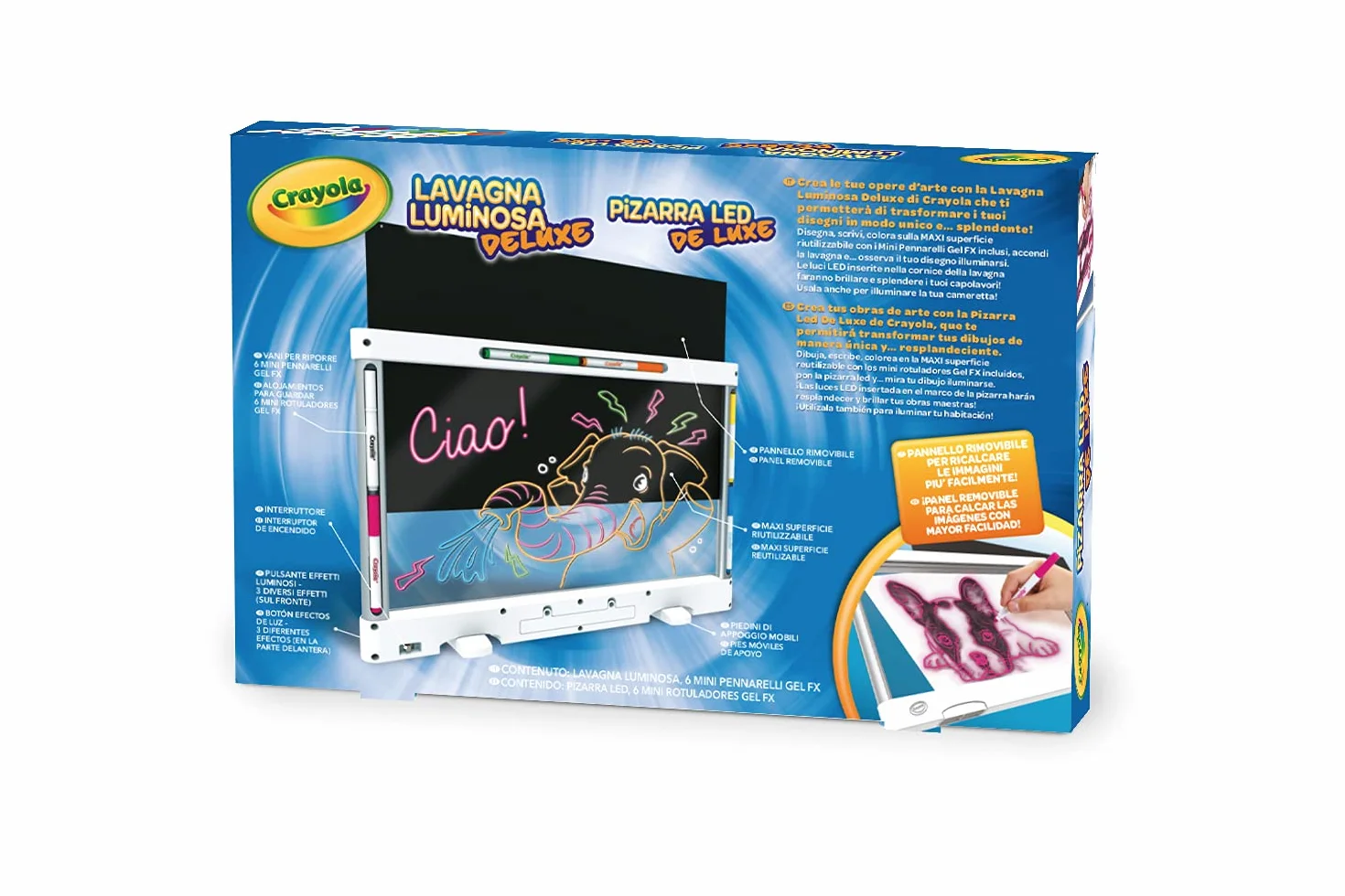 CRAYOLA - Podświetlana Tablica Deluxe z Dużą Powierzchnią, Zmazywalna Tablica do Rysowania ze Światłami LED, Zestaw z 6 Żelowymi Pisakami, Dla Dzieci od 6 do 10 Lat
