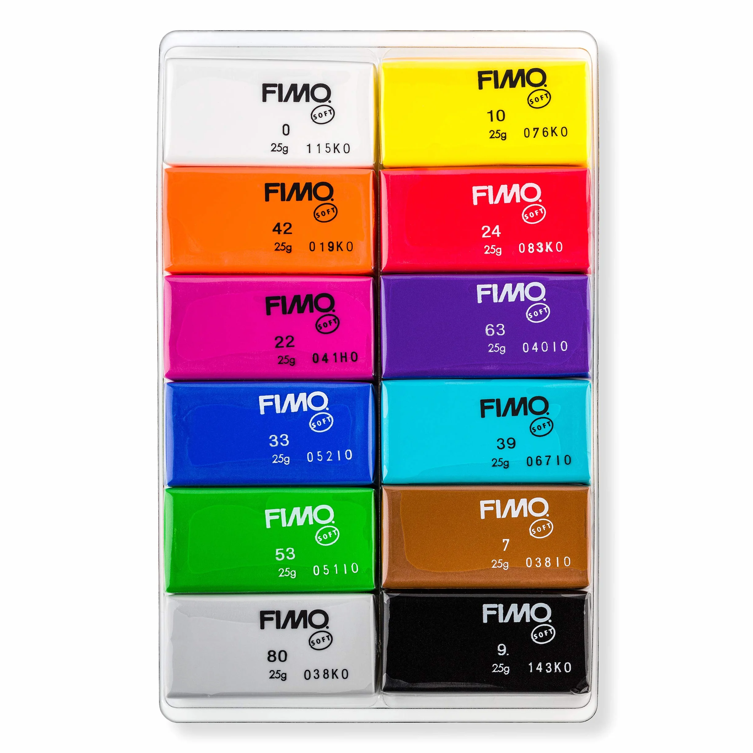 FIMO miękka modelina utwardzana w piekarniku. Pudełko kartonowe z 12 posortowanymi podstawowymi kolorami.