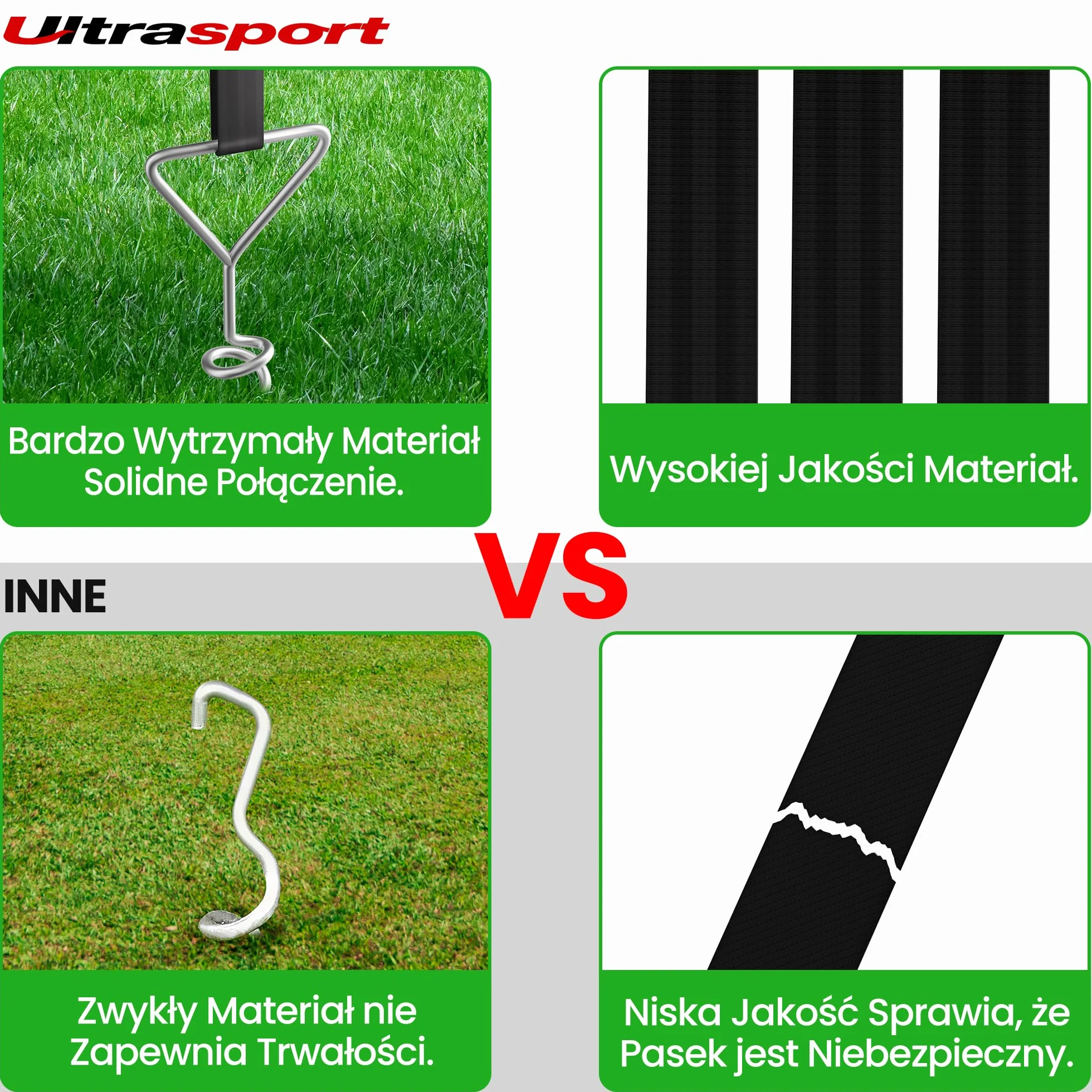 Ultrasport Kotwy gruntowe, z tarczami tnącymi, zestaw kotw gruntowych do trampolin, szopek ogrodowych i nie tylko, 4 śruby gruntowe ze stali ocynkowanej, regulowane pasy bezpieczeństwa ok. 190 cm