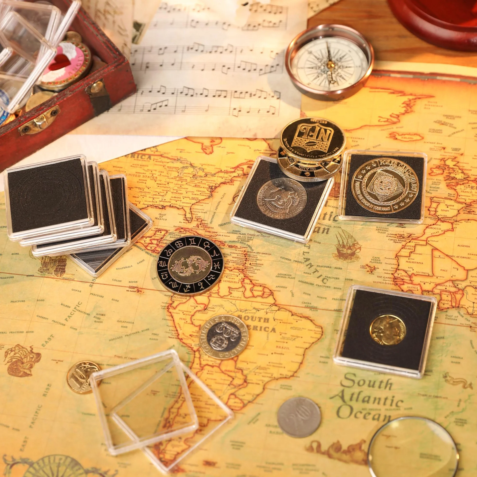 Uncle Paul Kapsułki na monety, 25 szt., 20, 25, 30, 35, 40 mm, z 5 rozmiarami, czarne uszczelki, przezroczyste etui na artykuły kolekcjonerskie, srebrne dolary, funty centów