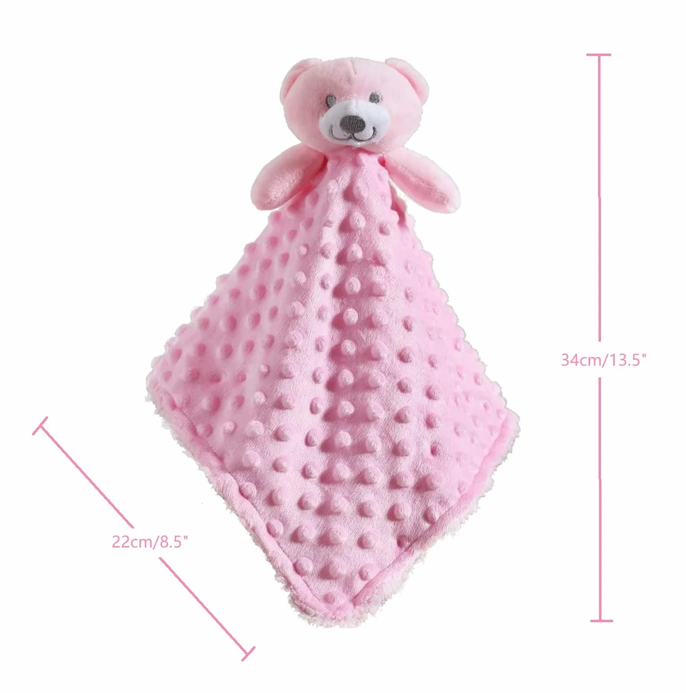 CREVENT Miękkie, pluszowy kocyk bezpieczeństwa z twarzą zwierzątka, dla chłopców i dziewczynek, świetny prezent na urodziny, na baby shower (różowy miś + metki)