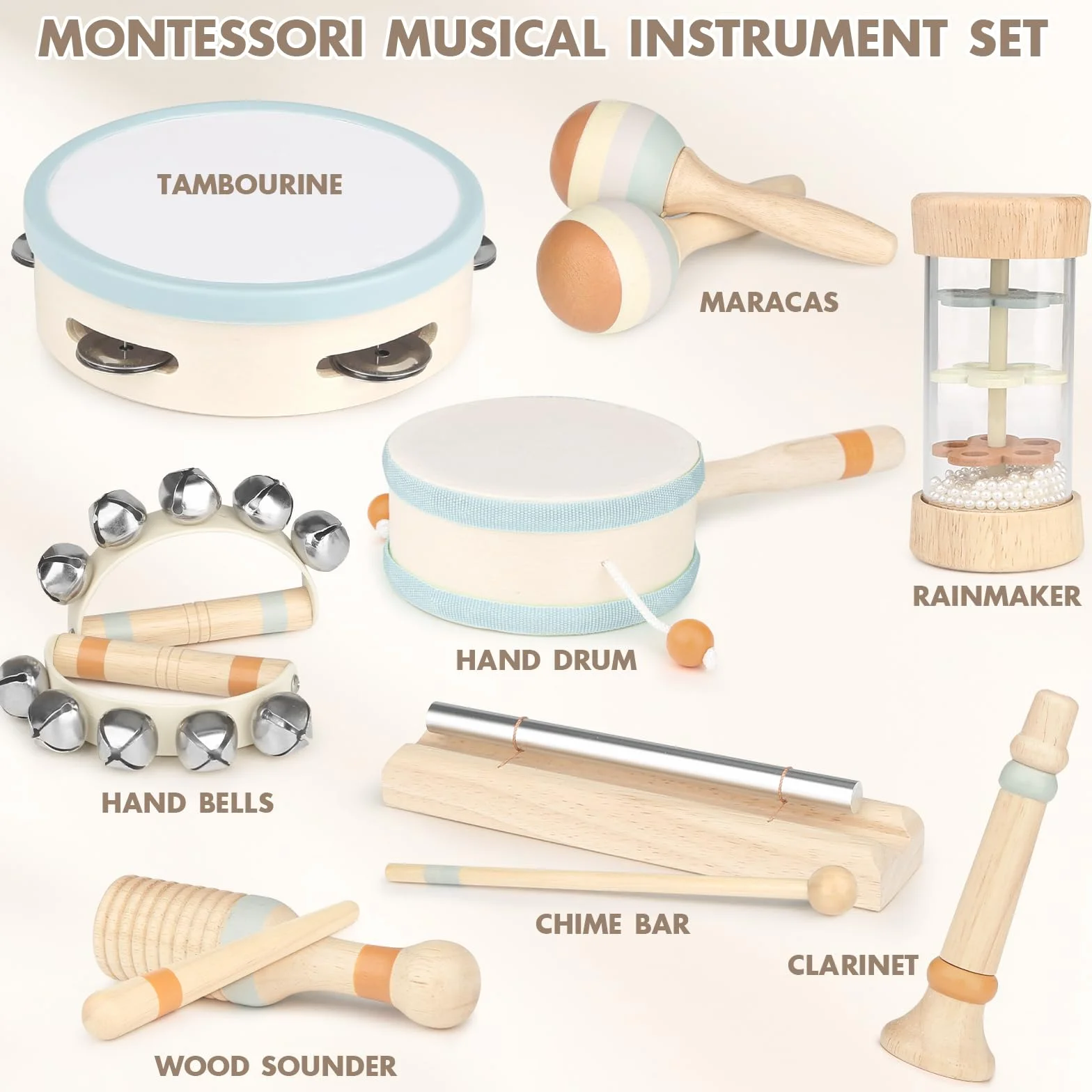 Baby Montessori Drewniane Instrumenty Muzyczne - Perkusja dla Dzieci od 2-3 Lat