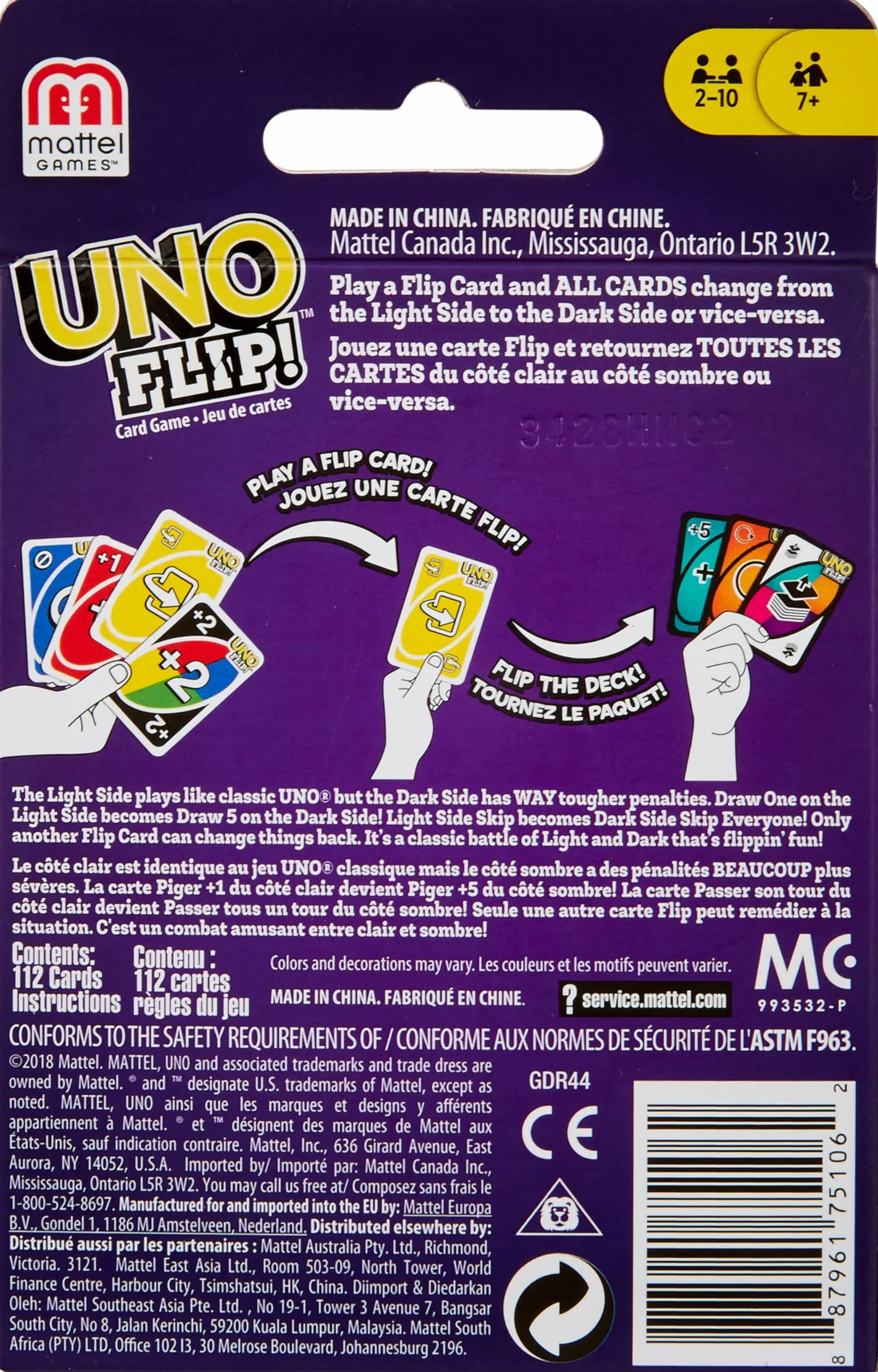 Mattel Games UNO FLIP! rodzinna gra karciana z 112 kartami, świetny prezent dla dzieci w wieku 7 lat i starszych, GDR44